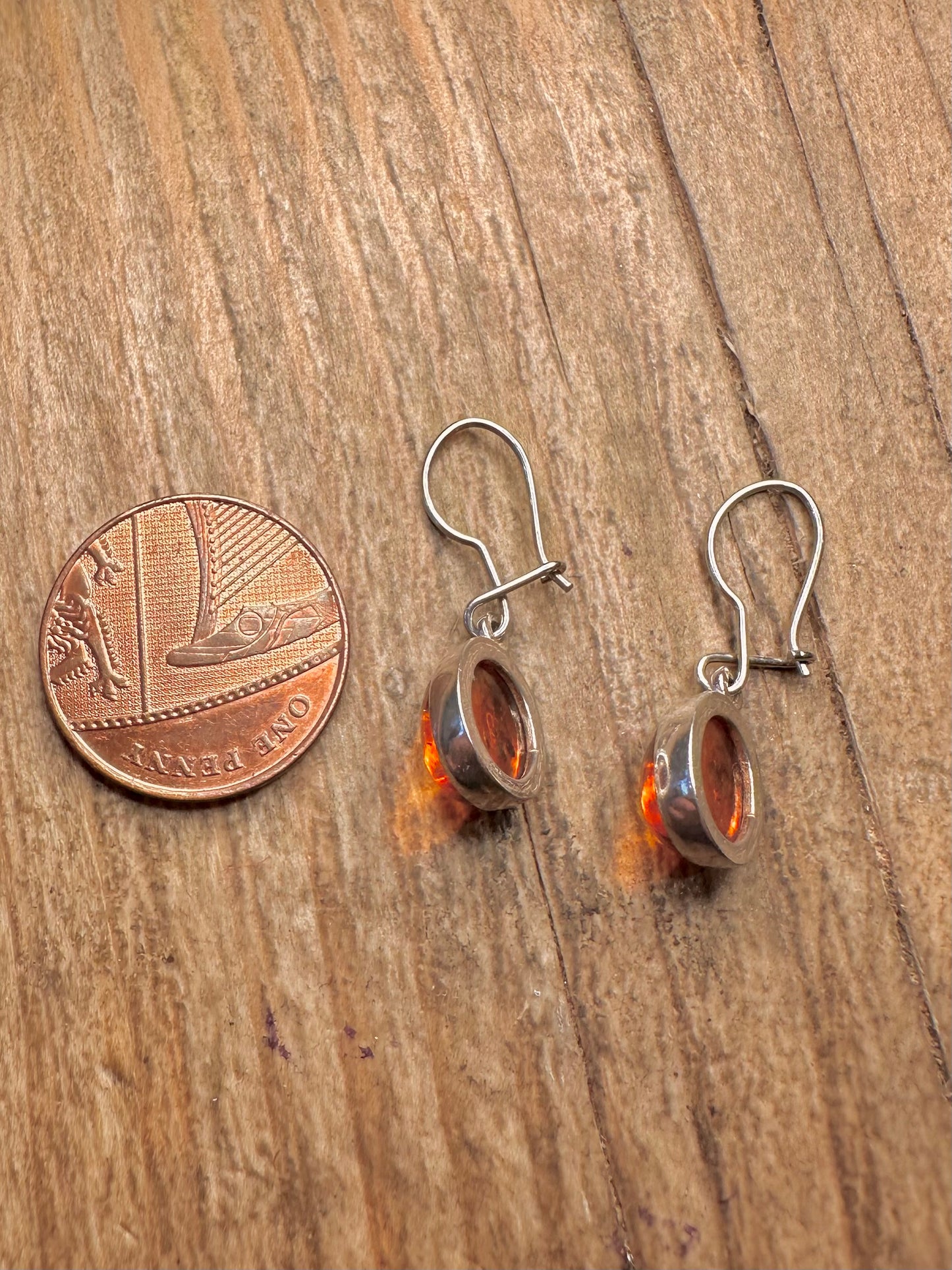 Vintage Amber Circle 925 Sterling Silver Earrings
