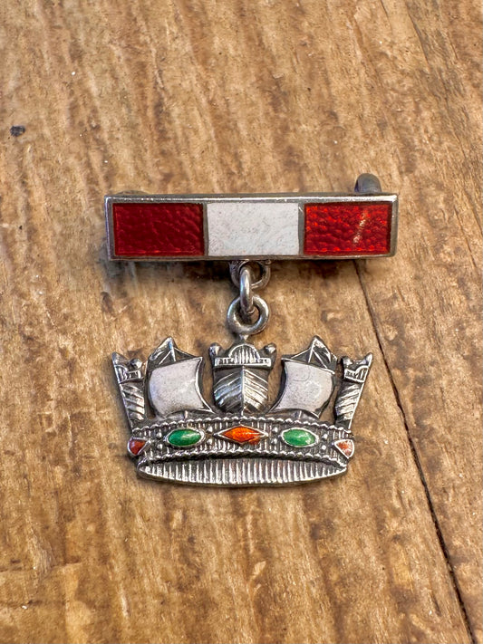 WW2 Royal Navy Enamel Naval Crown Sweatheart Maker James Fenton 925 Sterling Silver Brooch
