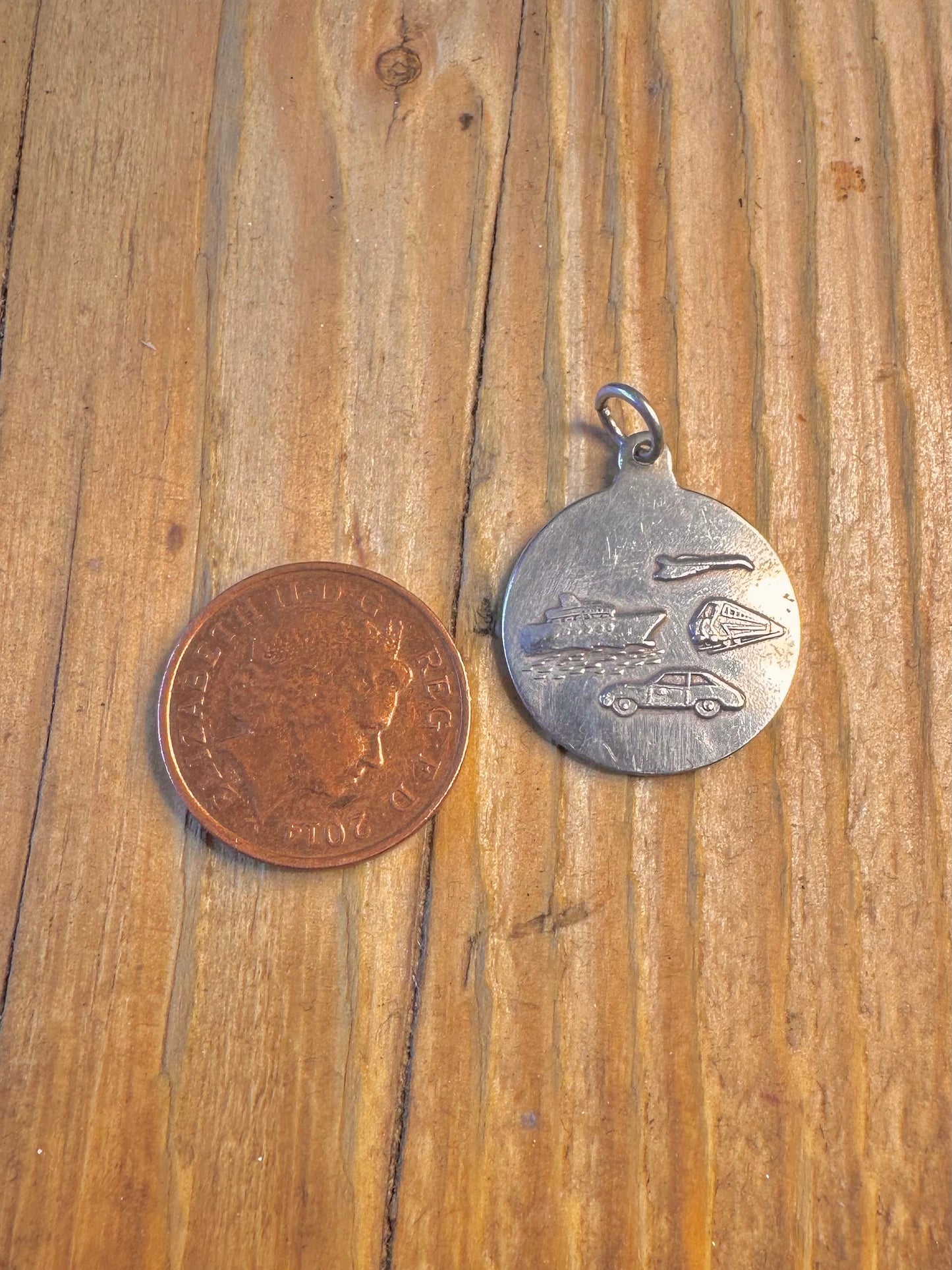 St Christopher Textured Border and Transport Back 925 Sterling Silver Pendant