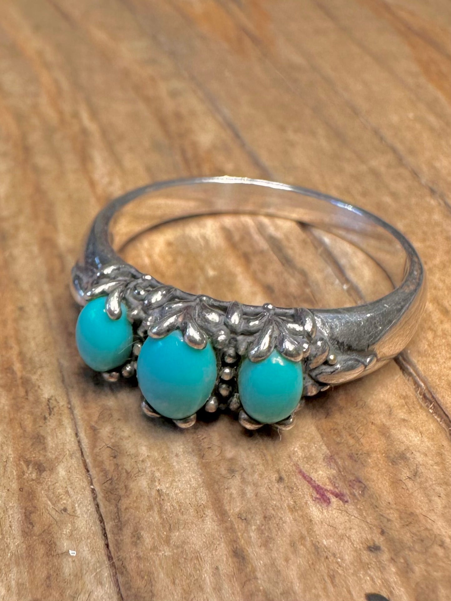 Modern Three Blue Stone 925 Sterling Silver Size U1/2 Ring