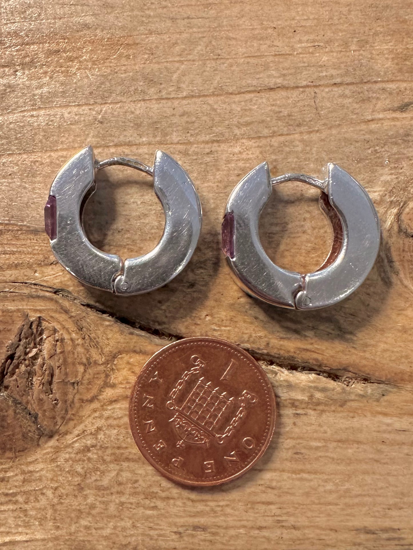 Modern Chunky Purple Stone 925 Silver Hoop Earrings