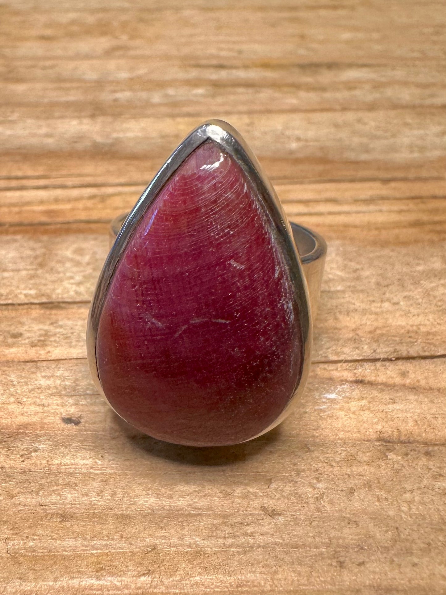 Vintage Teardrop Purple Stone 925 Sterling Silver Size J Ring