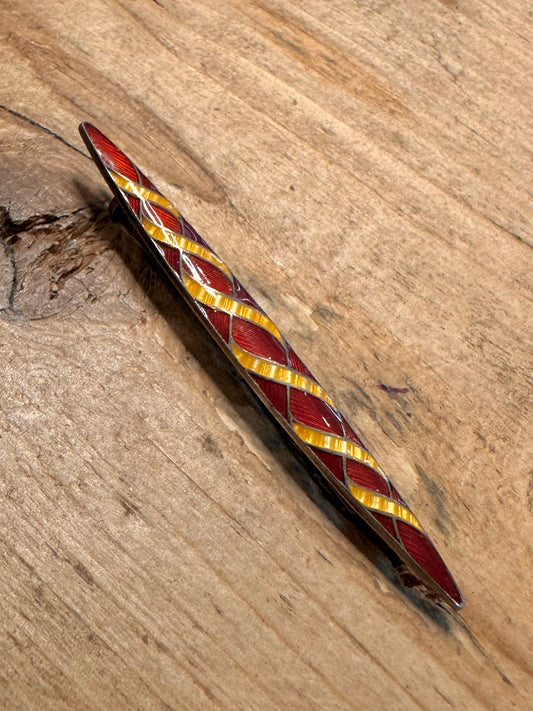 Vintage Red and Yellow Enamel 925 Silver Brooch