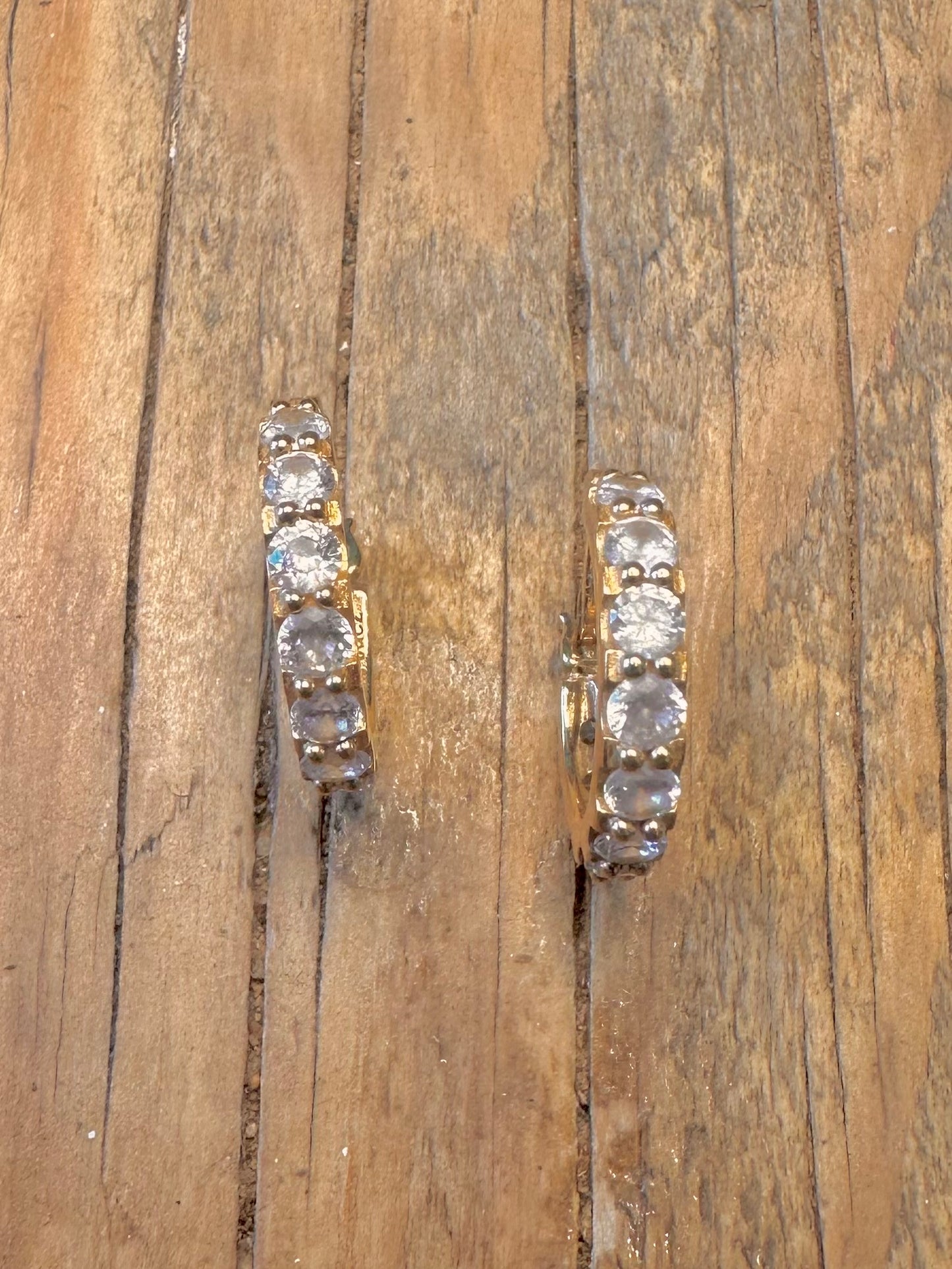 CZ Hoops Gold on 925 Sterling Silver Earrings
