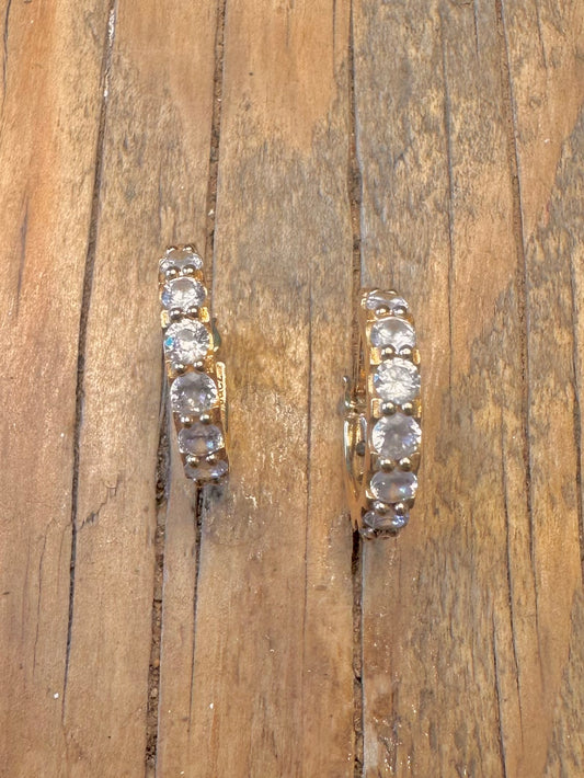 CZ Hoops Gold on 925 Sterling Silver Earrings
