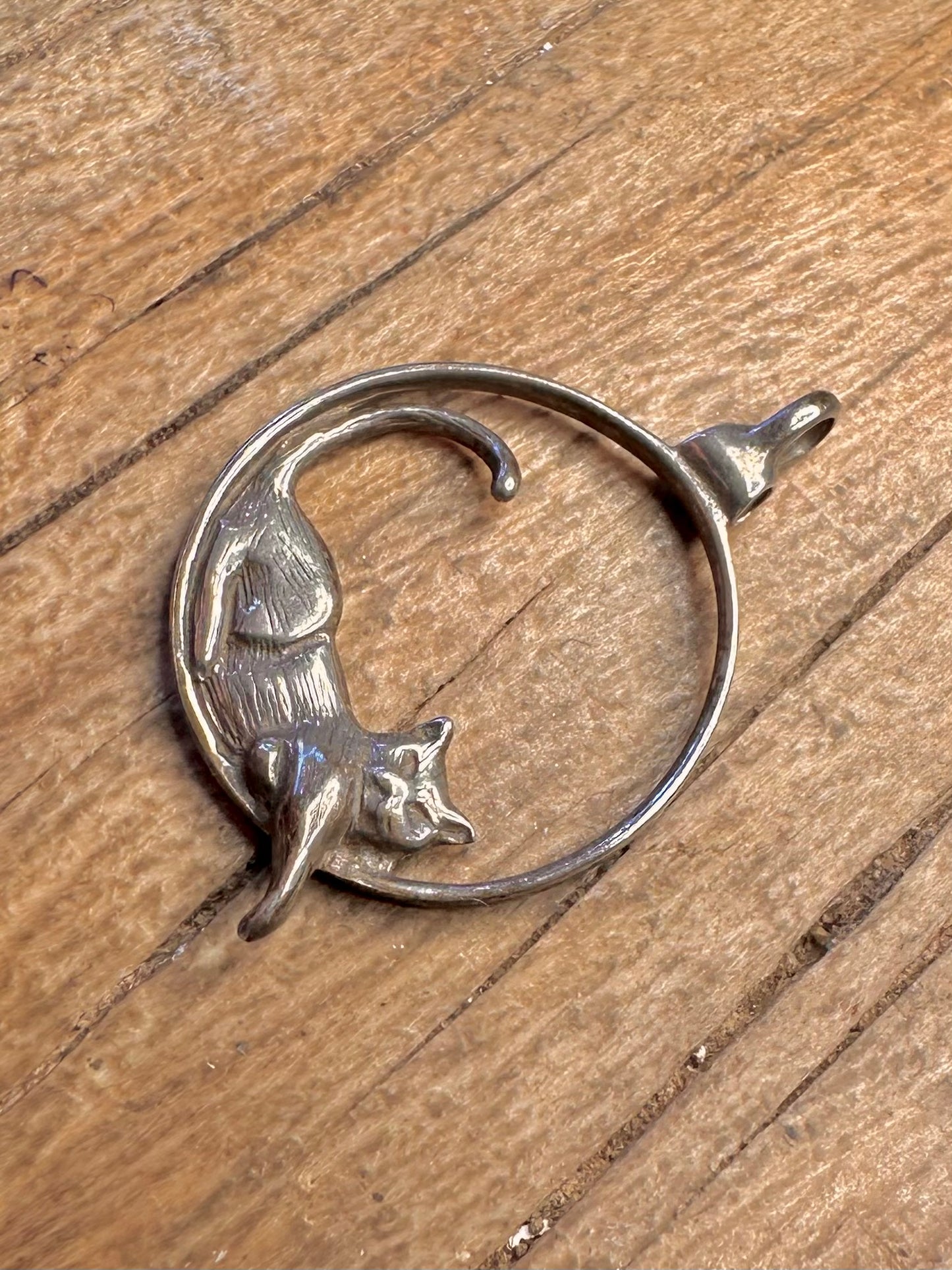 Vintage Katze im Kreis 925er Sterlingsilber Anhänger