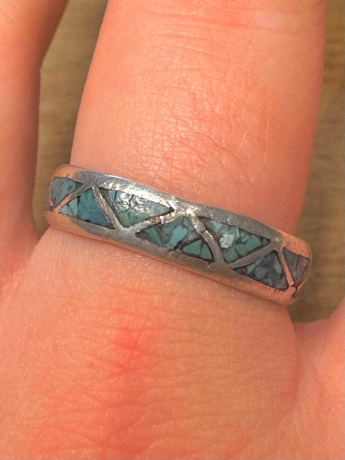 Vintage Turquoise Inlay 925 Silver Size X Ring