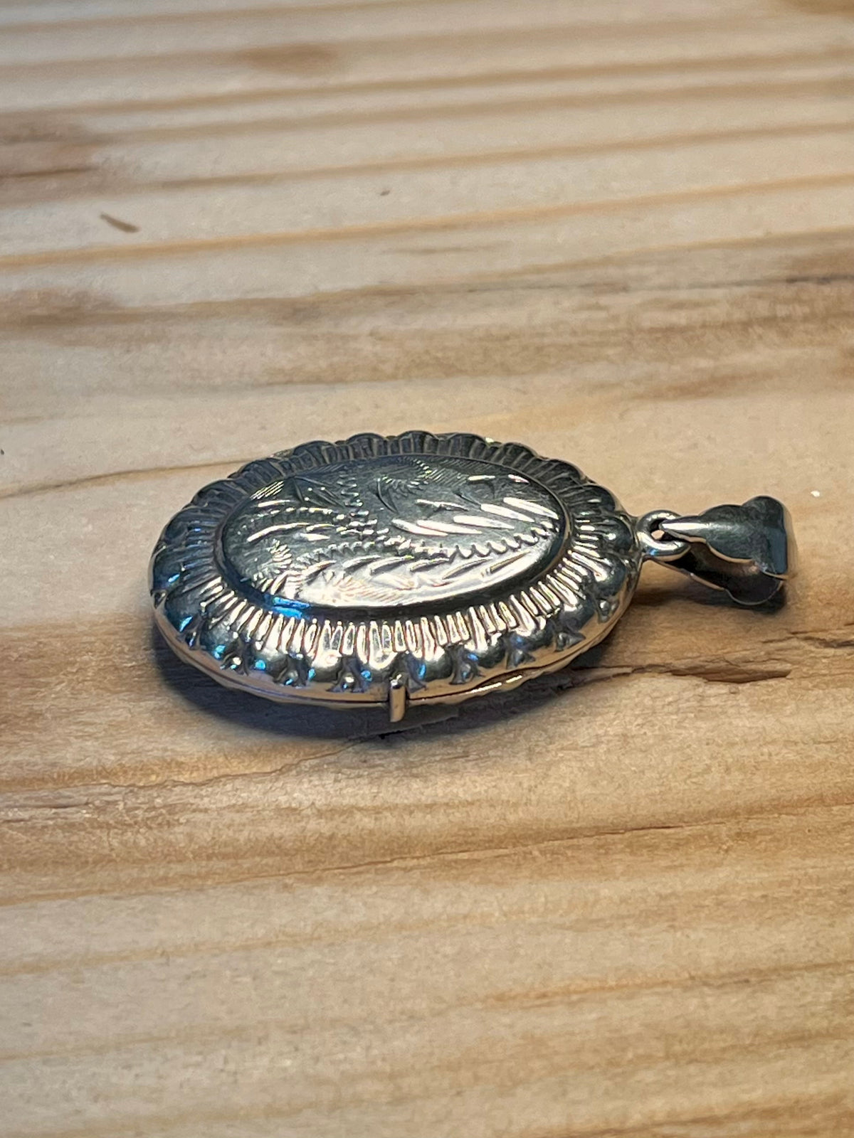 Embellished Engraved Oval Locket 925 Sterling Silver Pendant