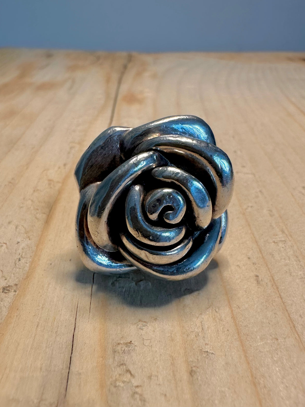 Chunky Rose Hollow 925 Sterling Silver Size M Ring