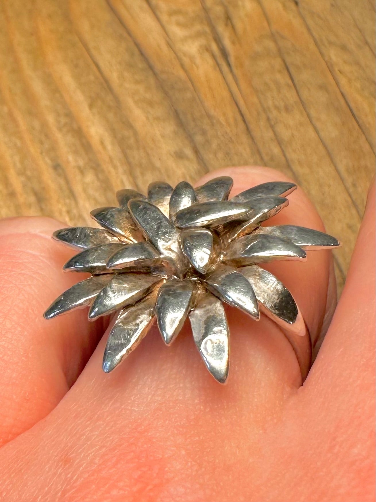 Abstrakter großer Blumenring aus 925er Sterlingsilber, Größe S1/2