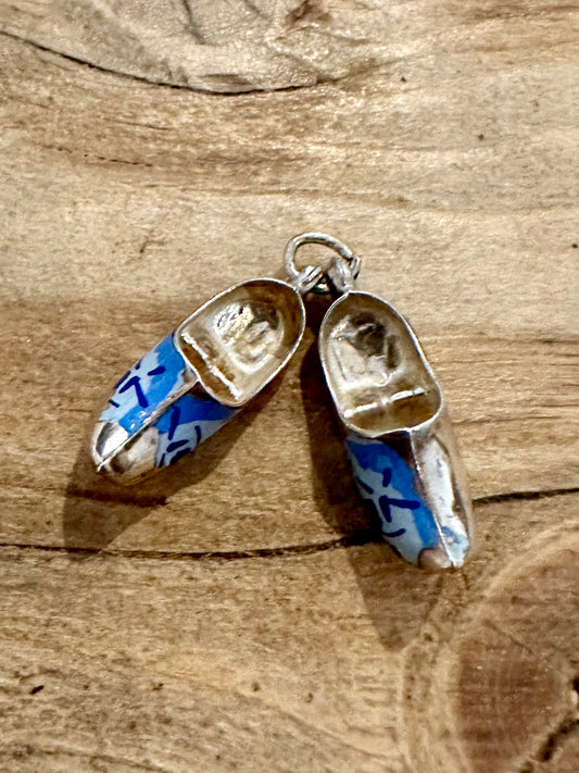 Vintage Enamel Clogs Pair Delft 925 Silver Charm Pendant