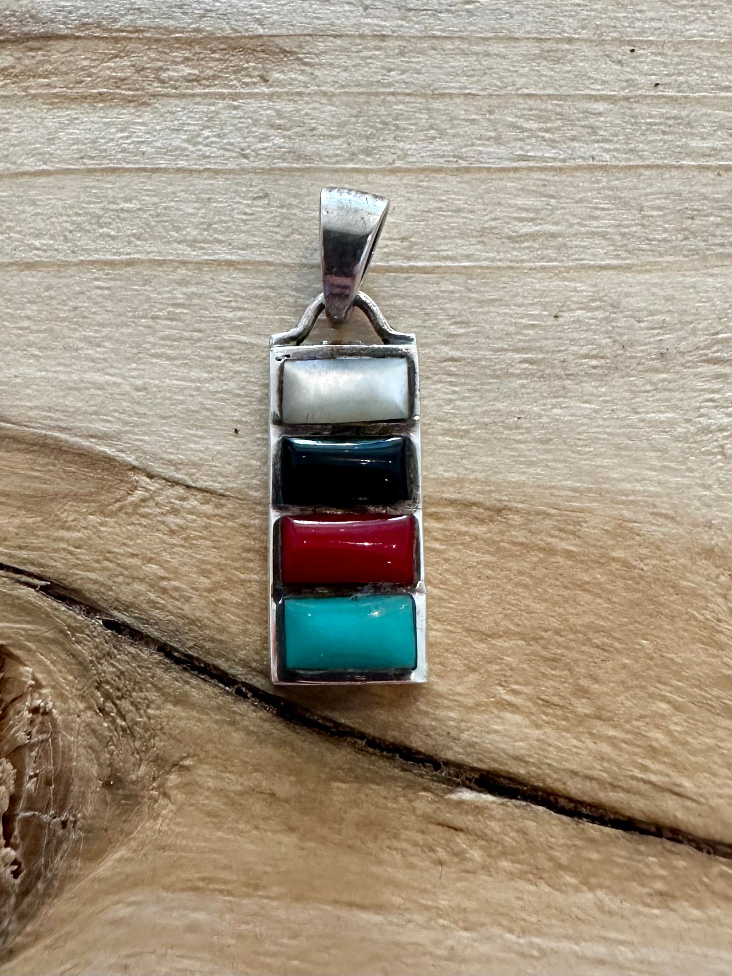 Vintage Multi Stone Rectangle 925 Silver Pendant