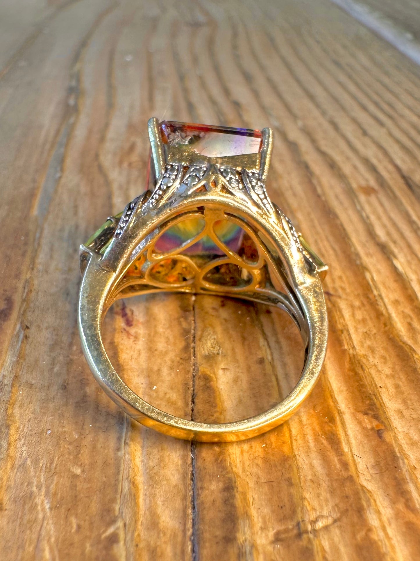 Mystic Topaz and Peridot Gold on 925 Sterling Silver Size Q1/2 Ring