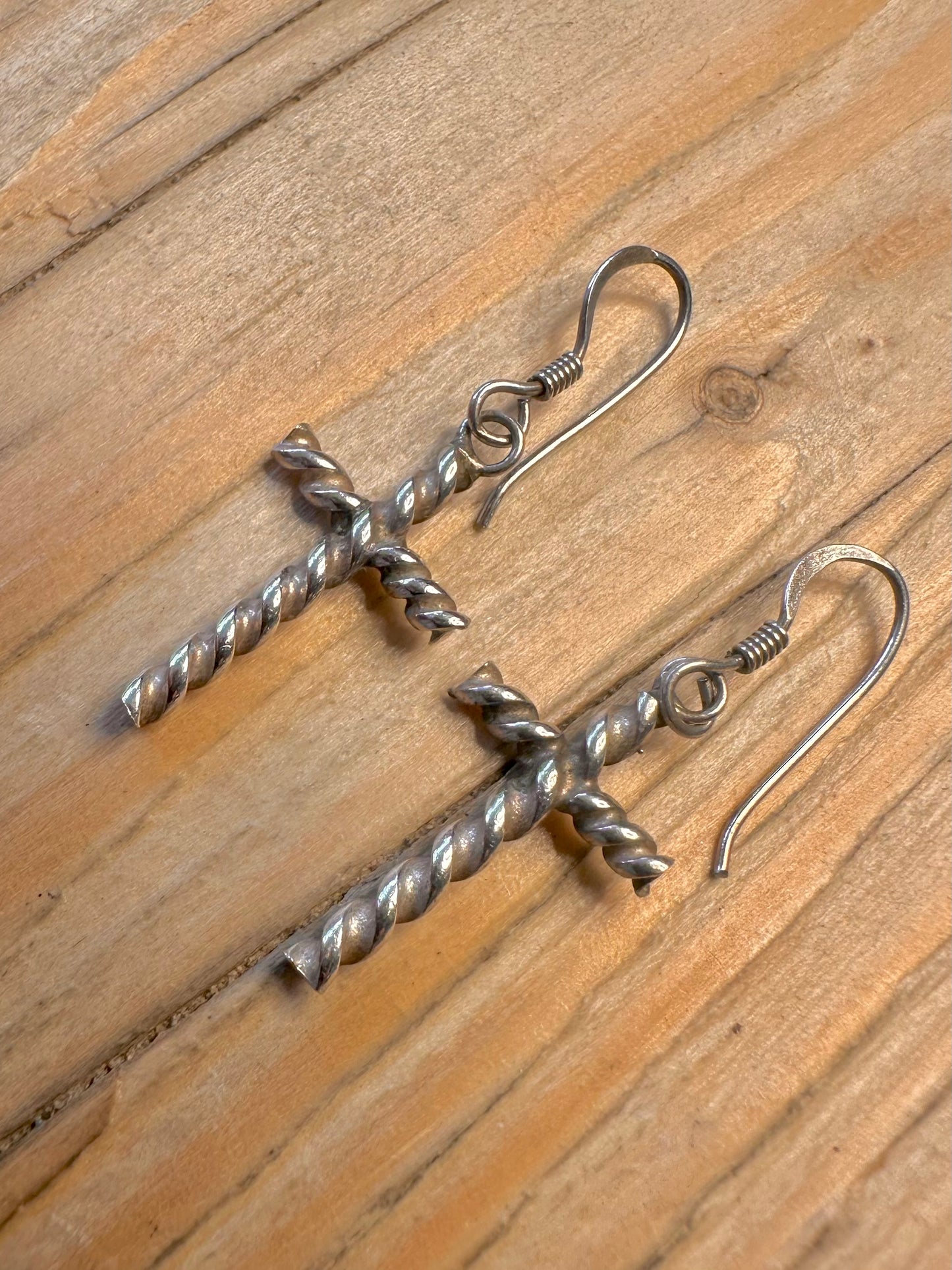 Vintage Twisted Cross 925 Silver Earrings
