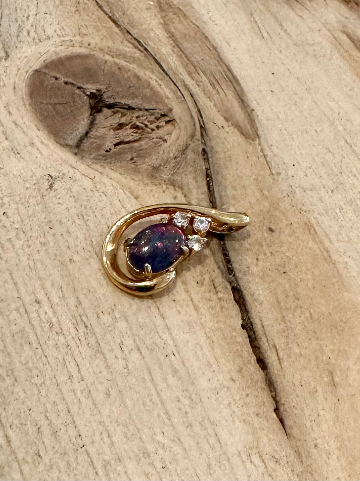 Modern Blue Opal and CZ Gold on 925 Silver Pendant