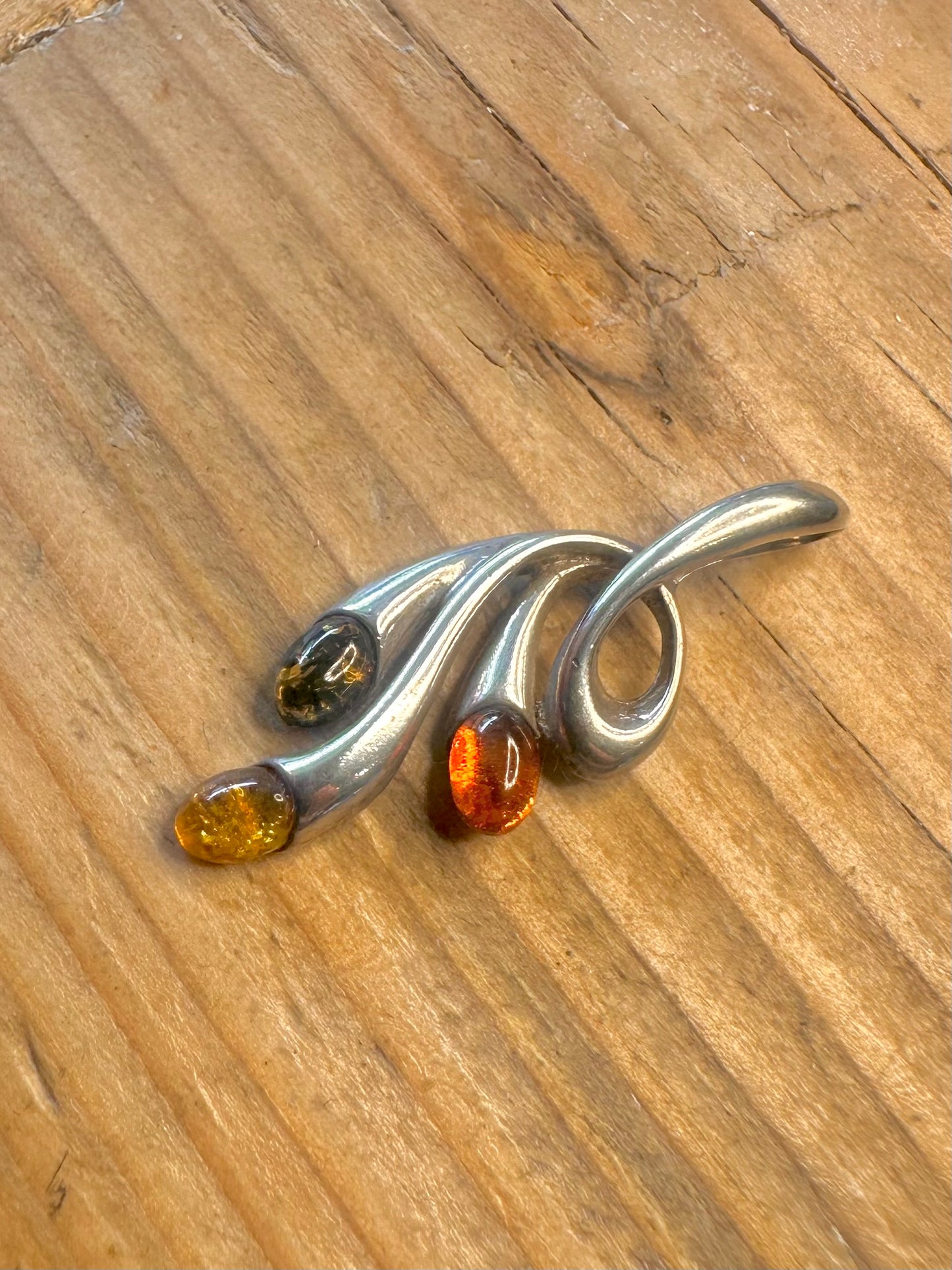 Abstract Amber 925 Sterling Silver Pendant