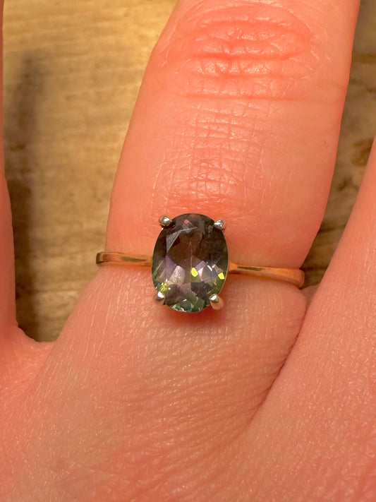 Vintage Mystic Topaz Gold on 925 Silver Size P1/2 Ring
