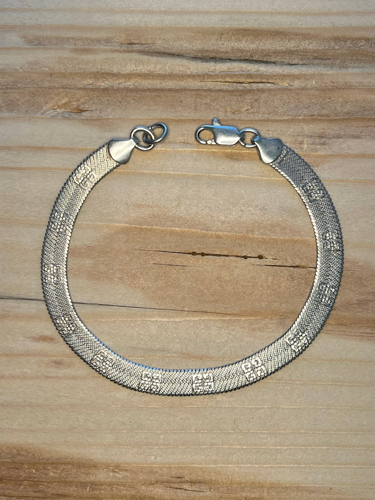 Flat Herringbone Engraved 925 Sterling Silver 7.5 Inch Bracelet