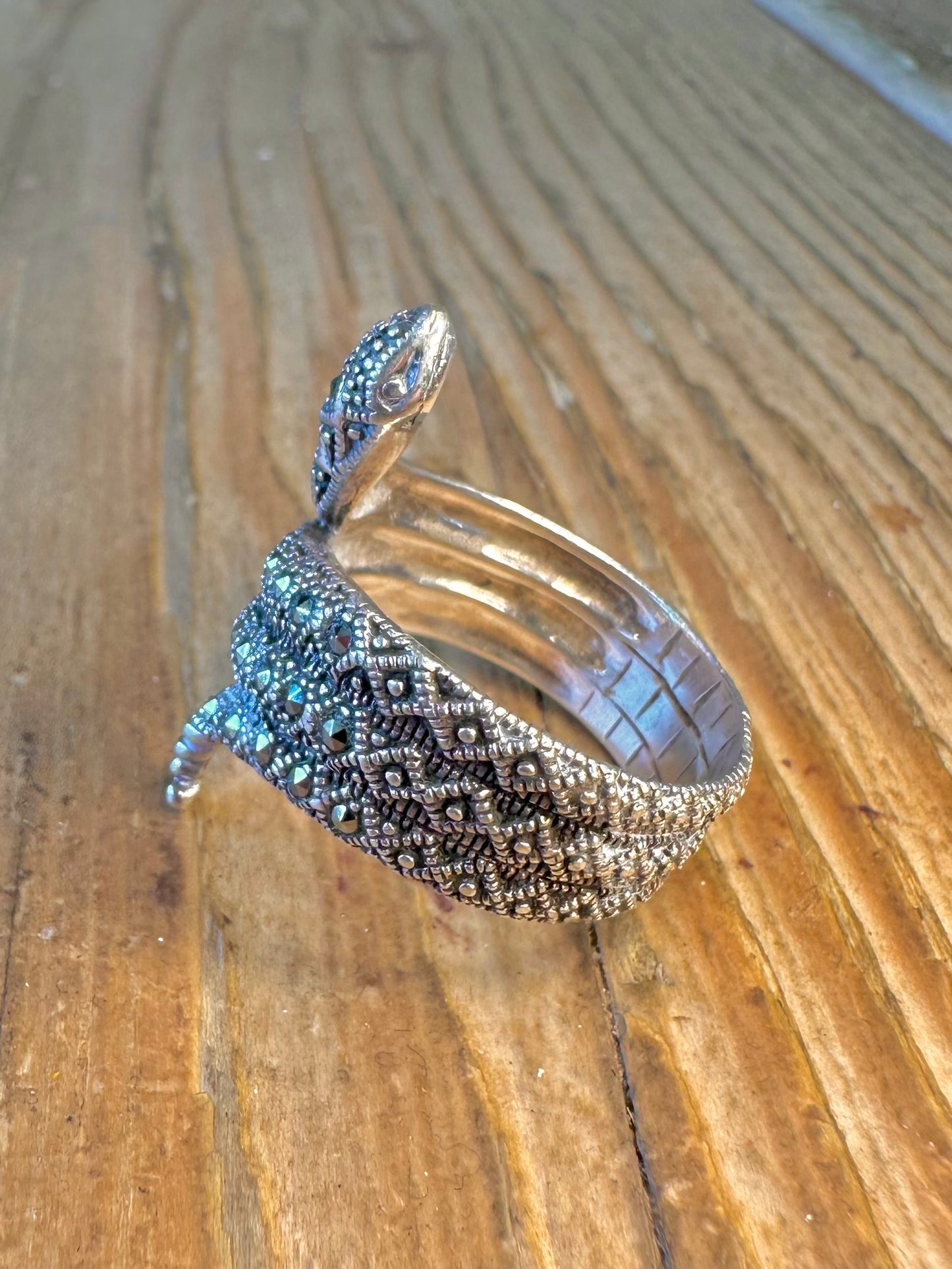 Marcasite Coiled Snake 925 Sterling Silver Size S1/2 Ring