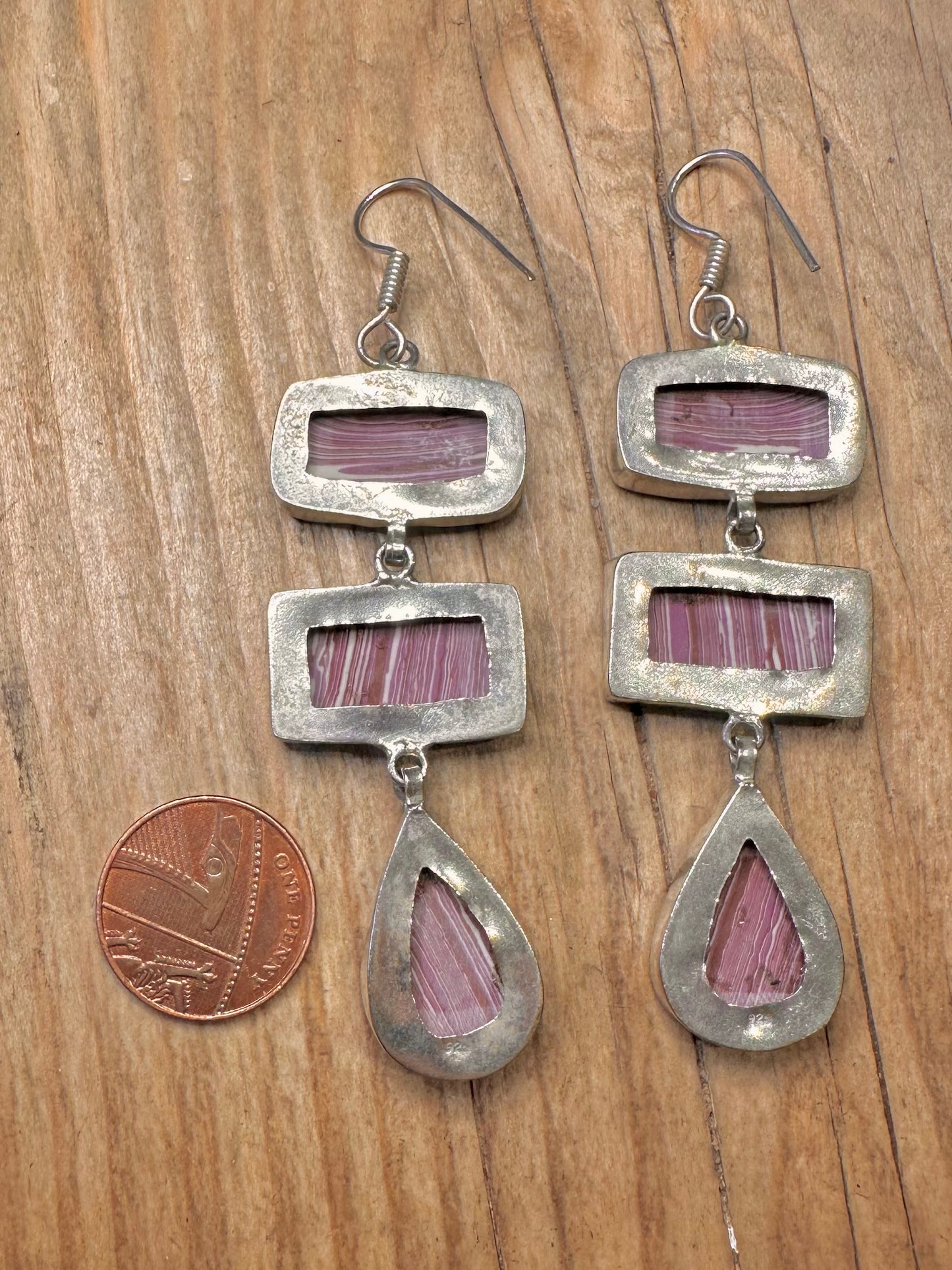 Vintage Large Rhodochrosite 925 Sterling Silver Earrings