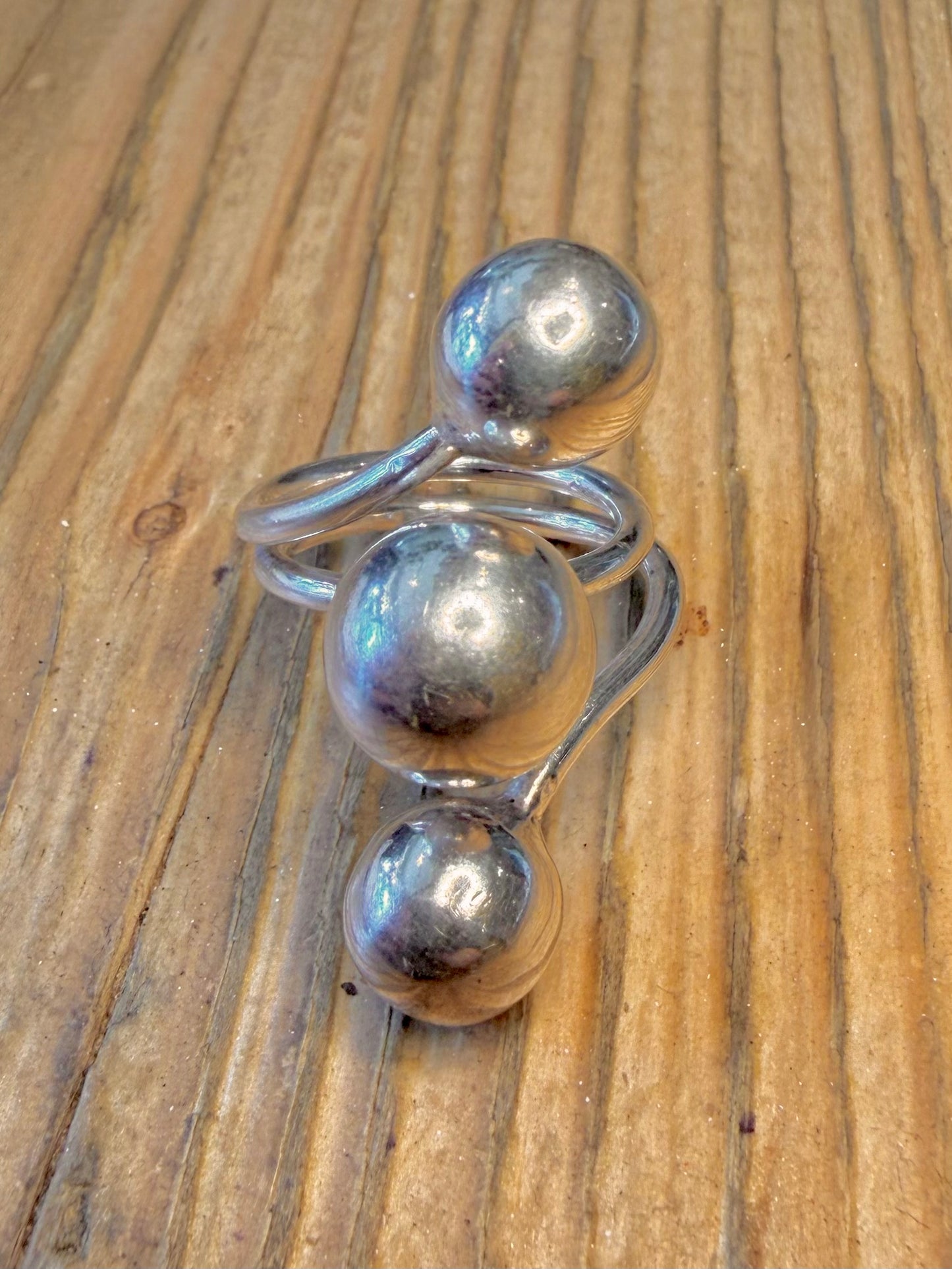Modernist Multi Ball Wrap 925 Sterling Silver Size O Ring