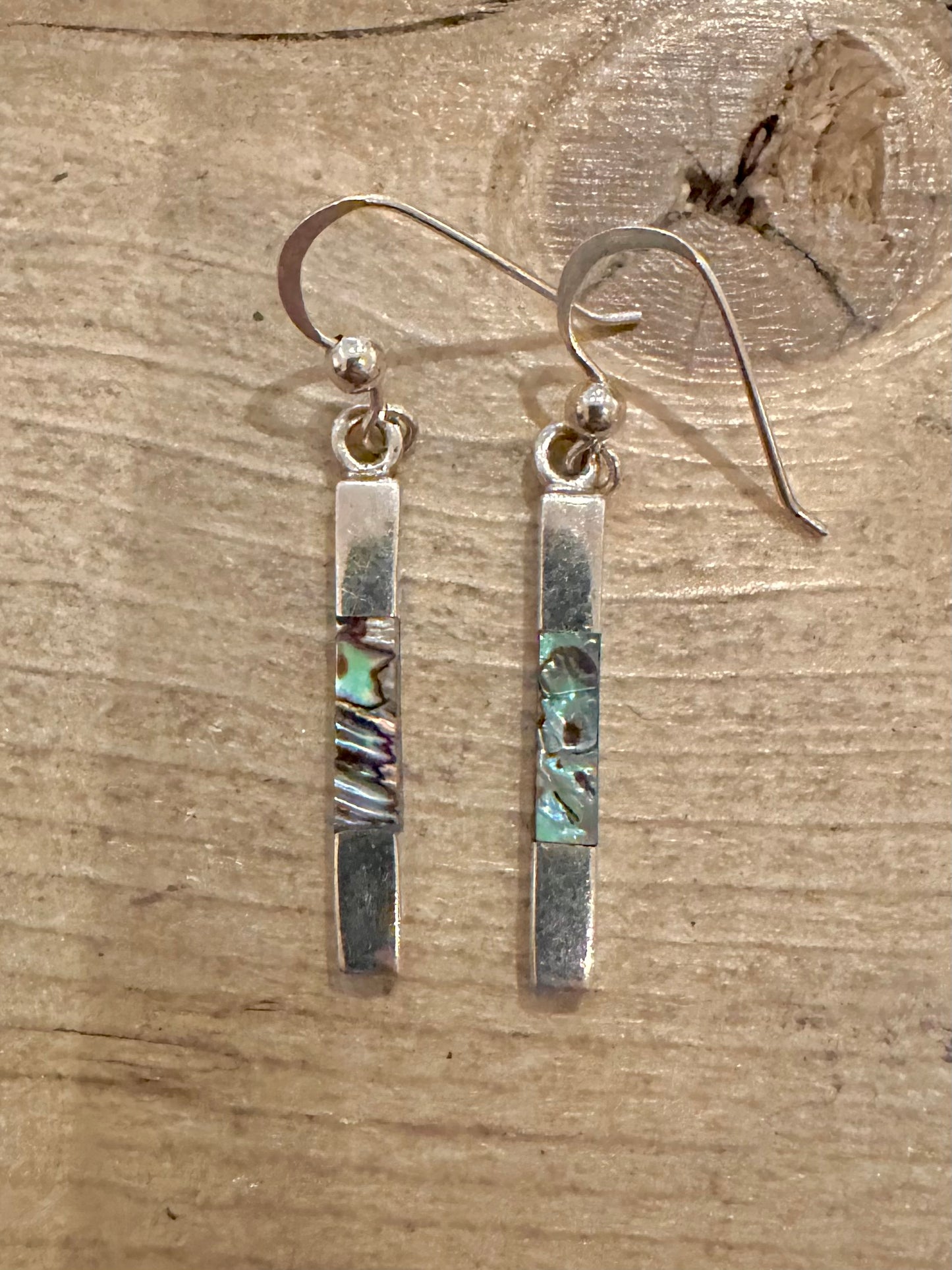 Vintage Abalone Bar Dangle 925 Silver Earring