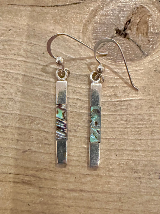 Vintage Abalone Bar Dangle 925 Silver Earring