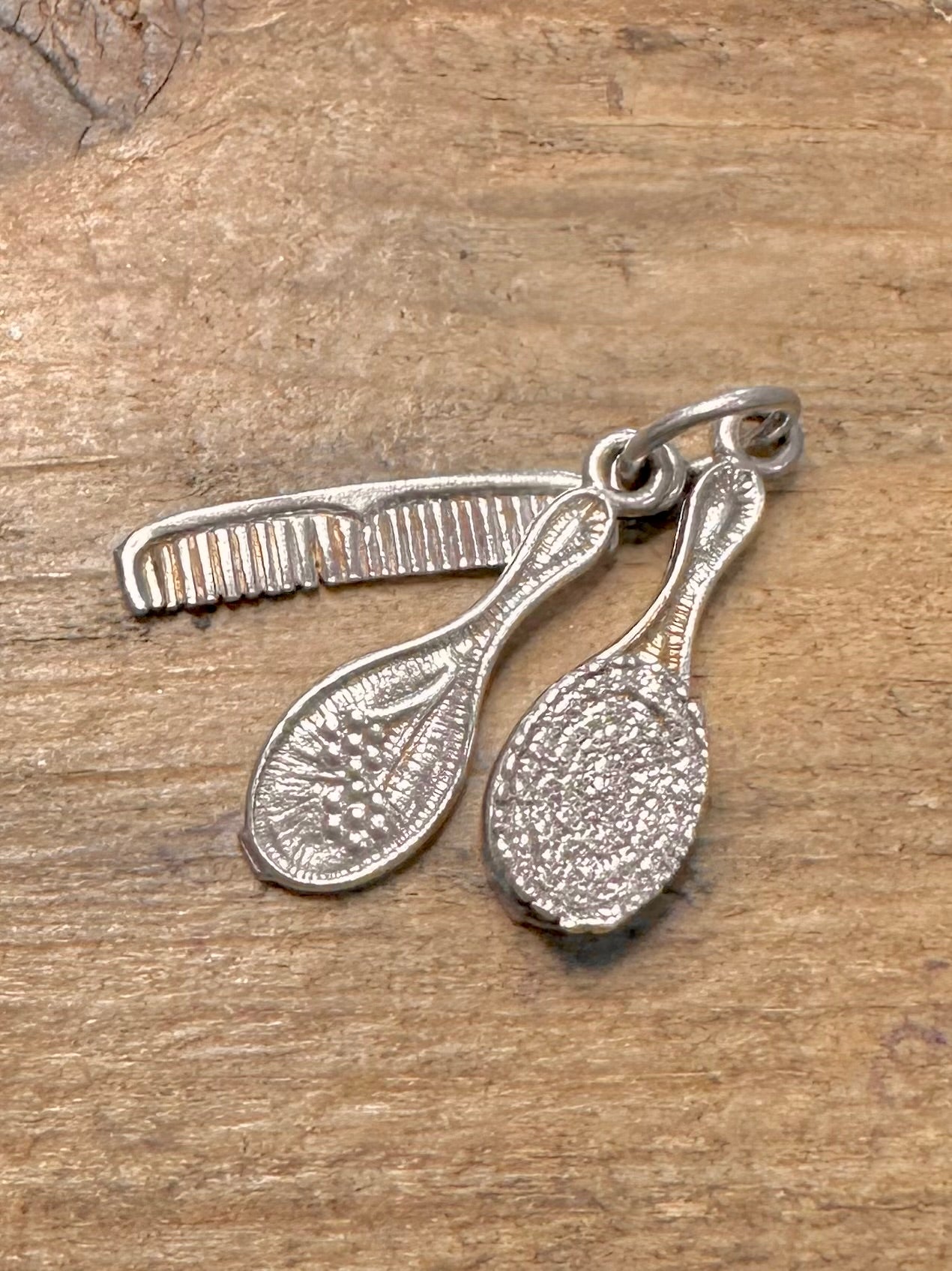 Vintage Hair Brush Comb and Mirror 925 Silver Charm Pendant