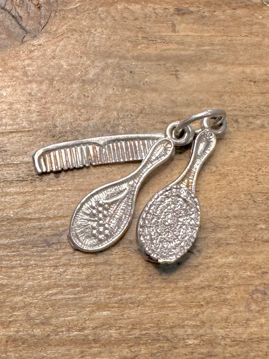 Vintage Hair Brush Comb and Mirror 925 Silver Charm Pendant