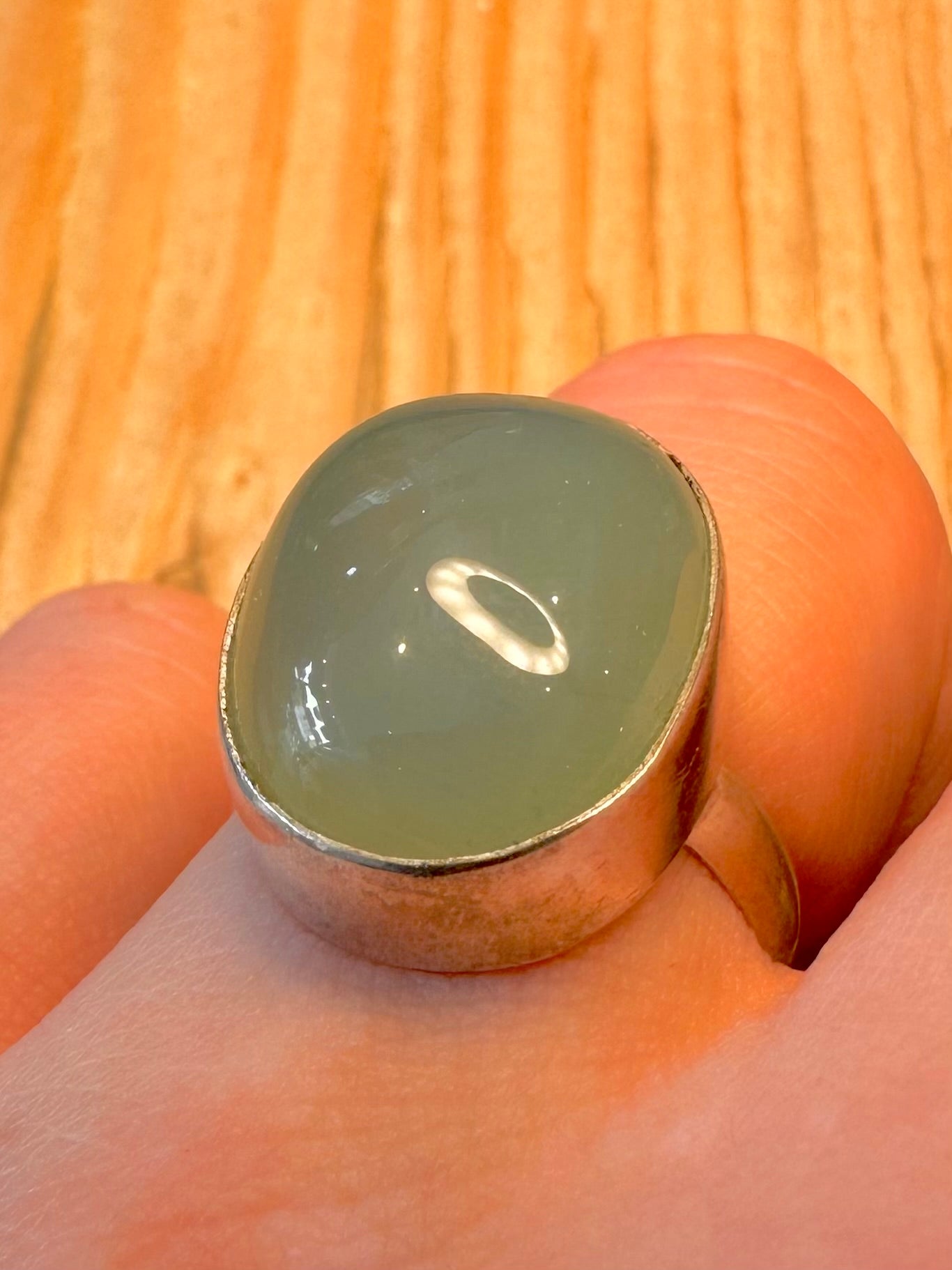 Vintage Prehnite Oval 925 Sterling Silver Size Q Ring