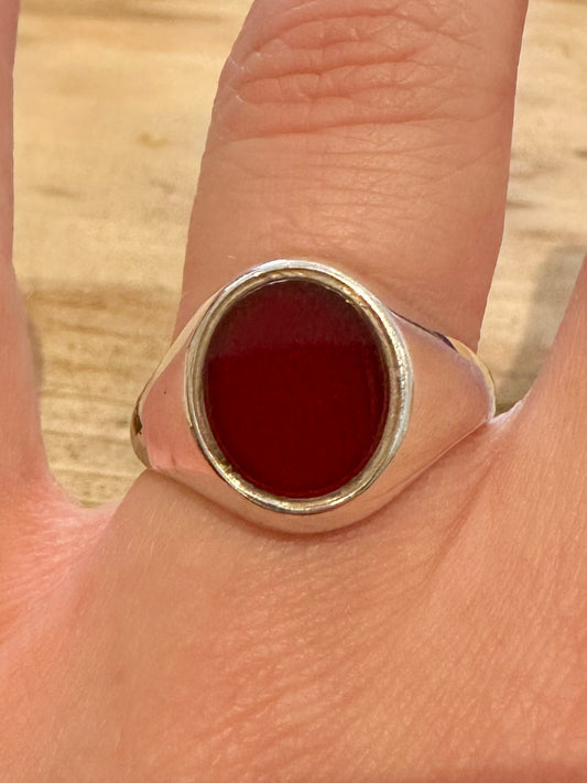 Vintage Carnelian Signet 925 Silver Size V Ring