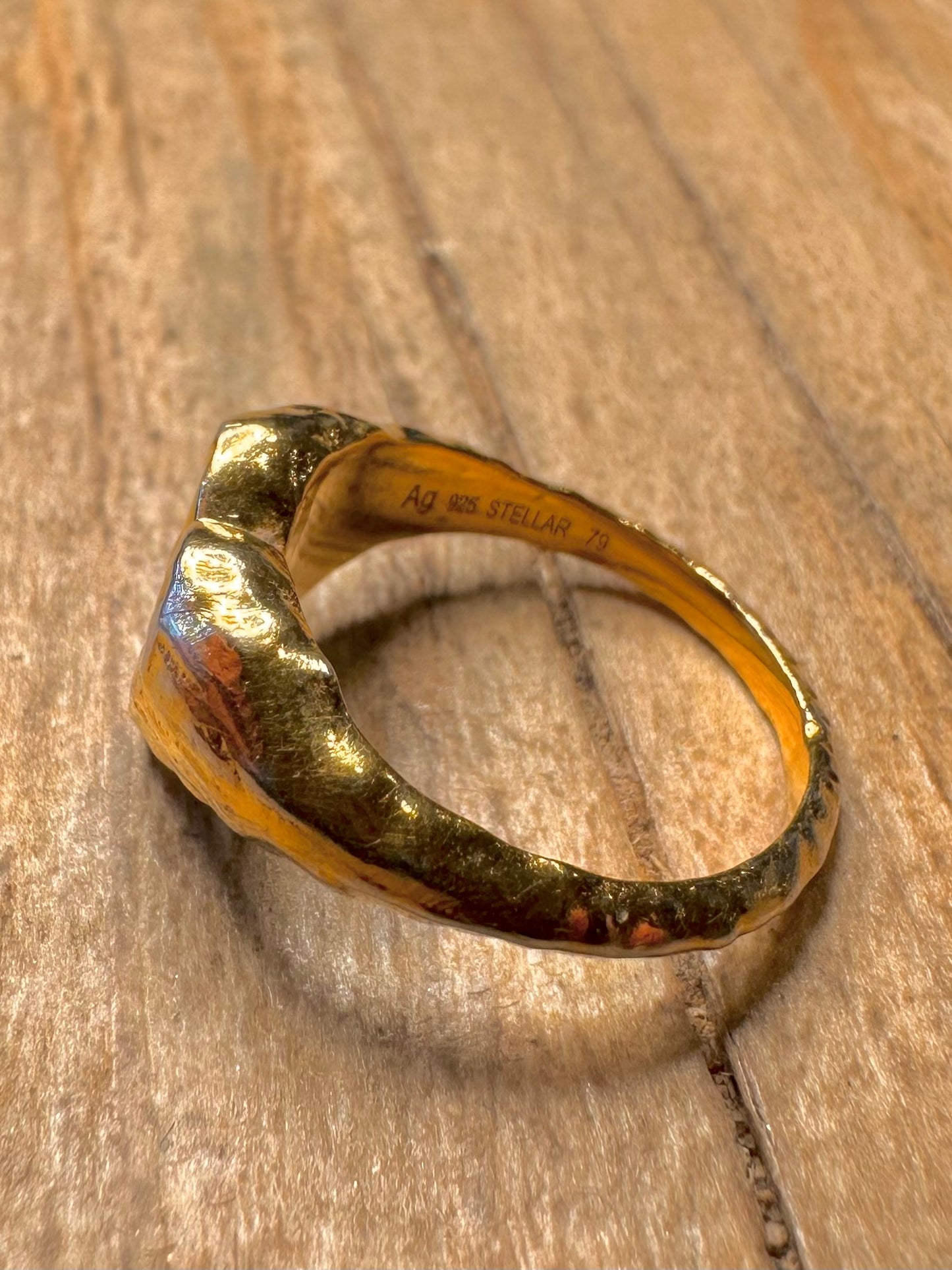 Modernist Heart Textured Gold on 925 Sterling Silver Size J1/2 Ring