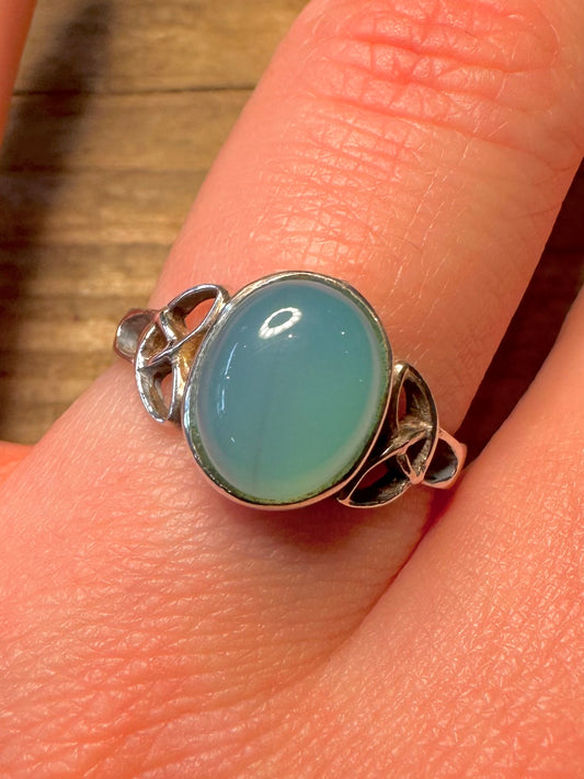 Vintage Aqua Chalcedony 925 Sterling Silver Size S Ring