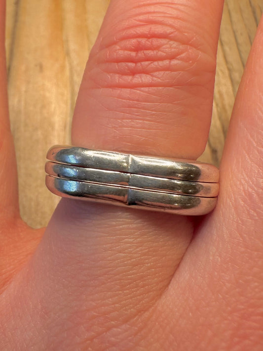 Vintage Links of London Three Heart Layer 925 Sterling Silver Size P Ring