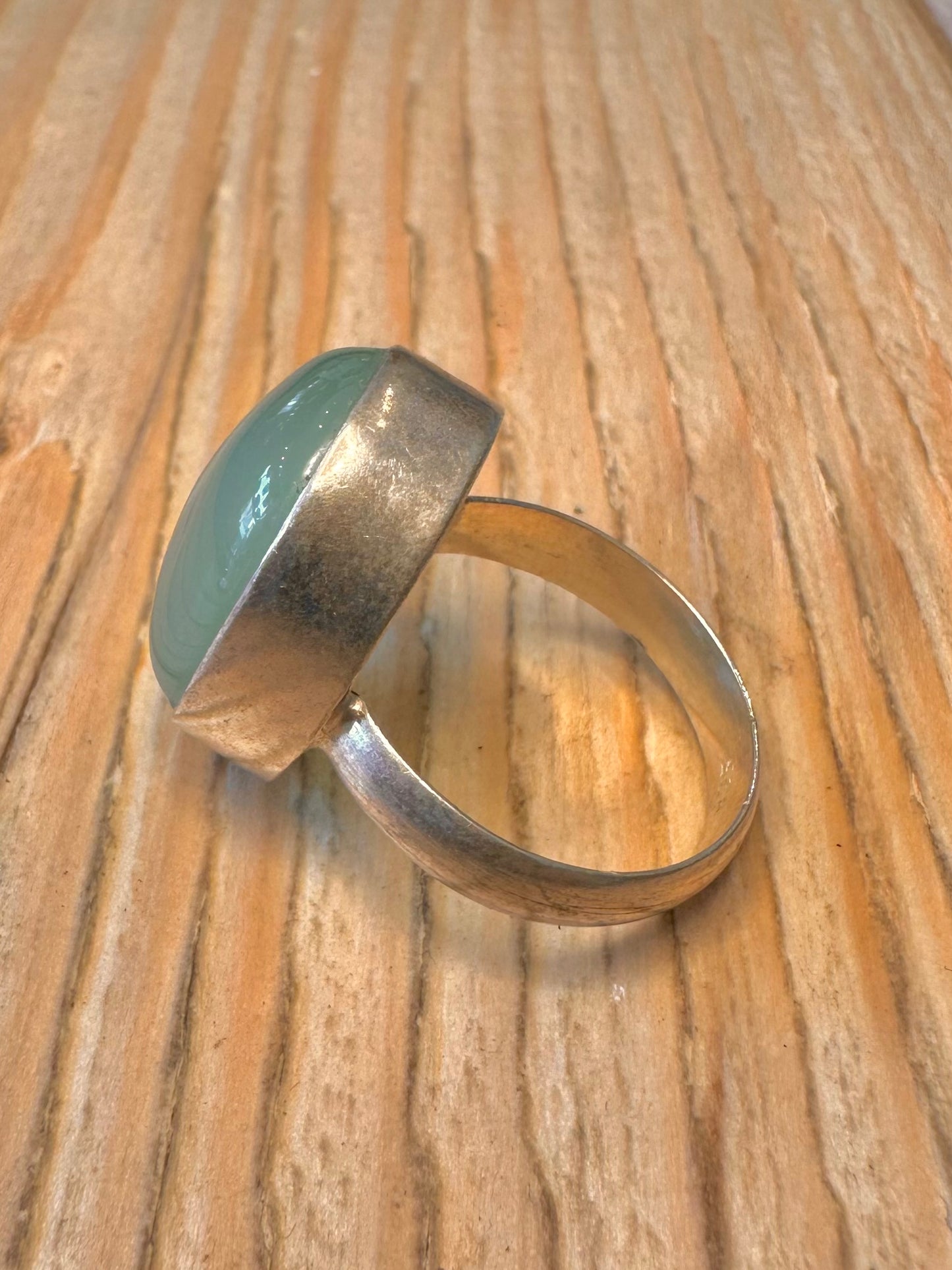 Vintage Prehnite Oval 925 Sterling Silver Size Q Ring