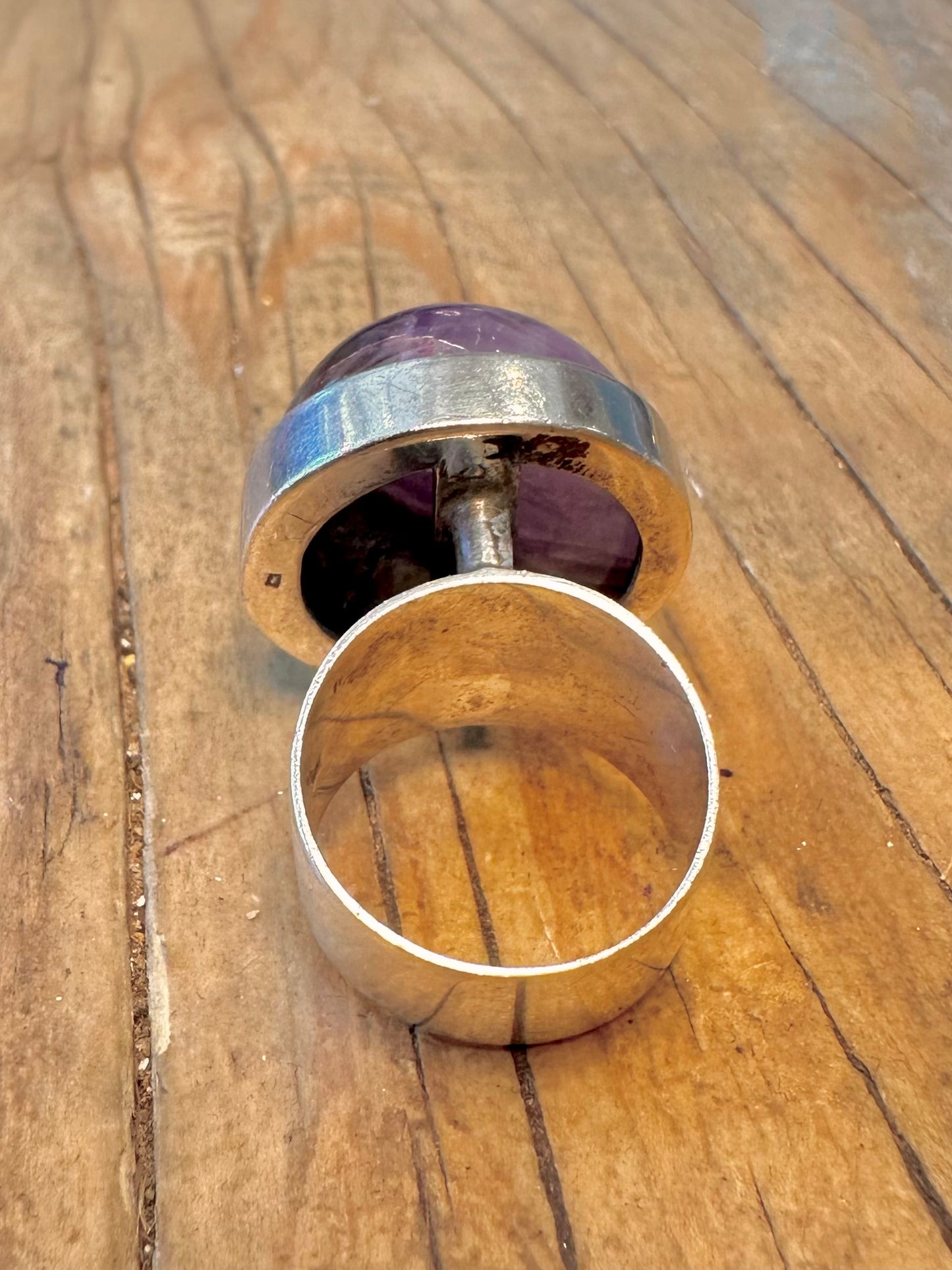 Amethyst Spherical 1972 Modernist 925 Sterling Silver Size L Ring