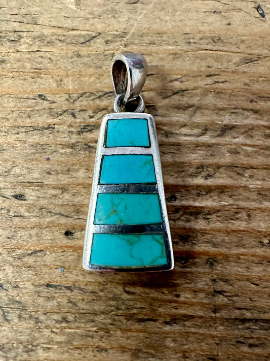 Vintage Turquoise Inlay 925 Silver Pendant