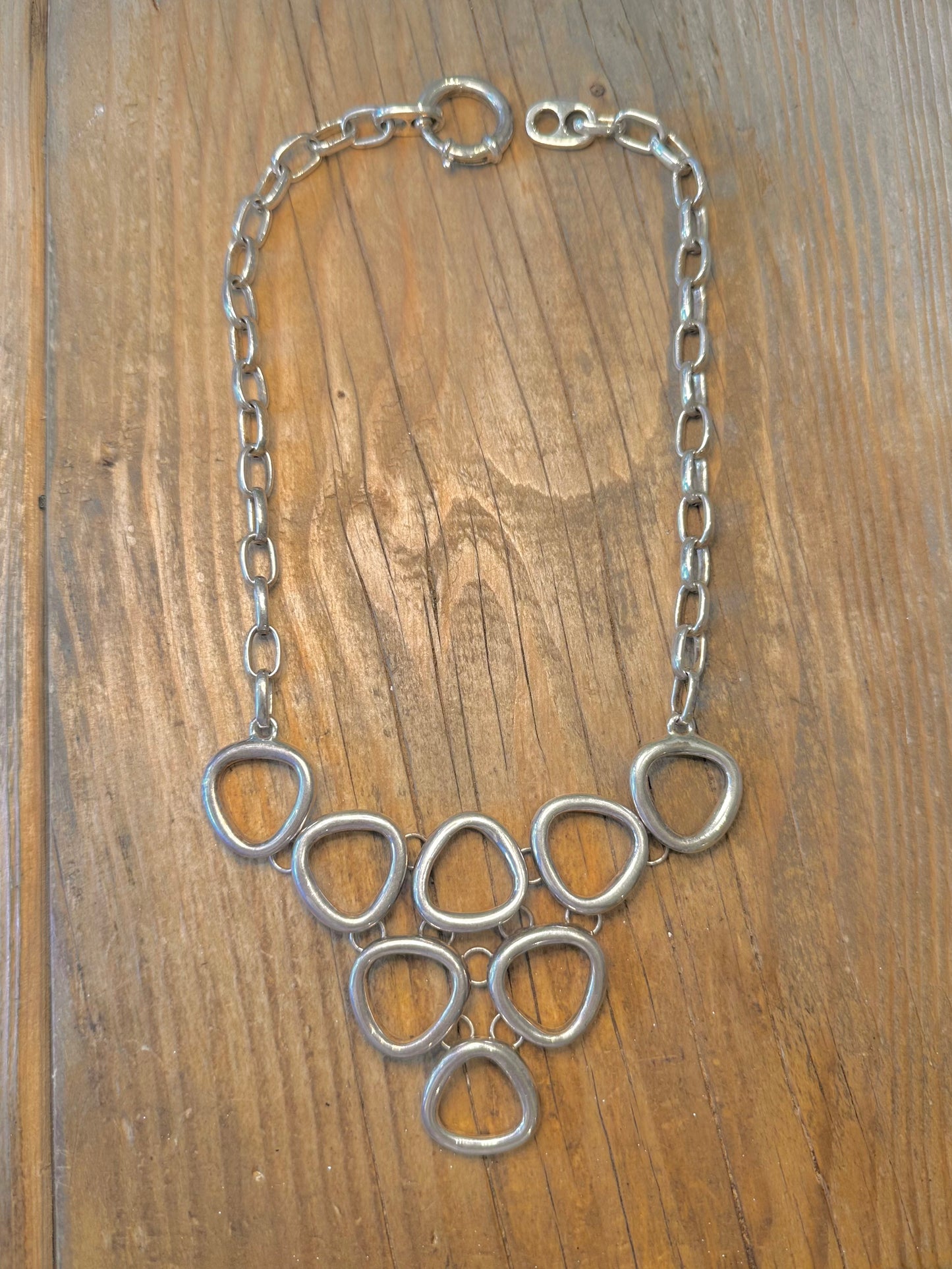 Abstract Circular Geometric Oval Link Large Clasp 925 Sterling Silver 18 inch Necklace