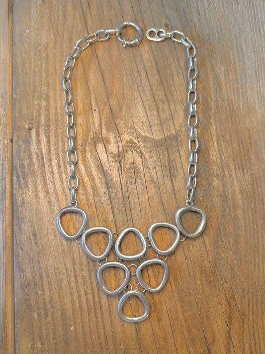 Abstract Circular Geometric Oval Link Large Clasp 925 Sterling Silver 18 inch Necklace