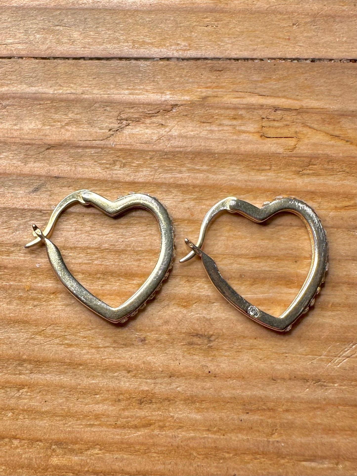 Modern Heart CZ Gold on 925 Sterling Silver Earrings