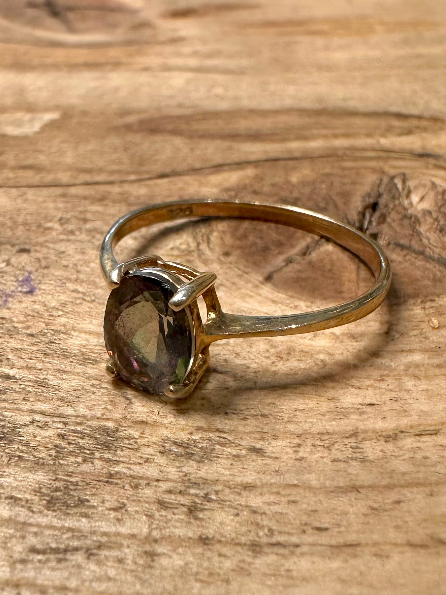 Vintage Mystic Topaz Gold on 925 Silver Size P1/2 Ring