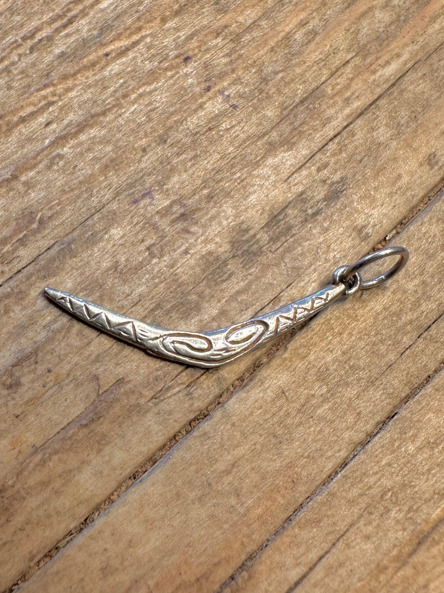 Boomerang Engraved Maker PM 925 Sterling Silver Charm Pendant