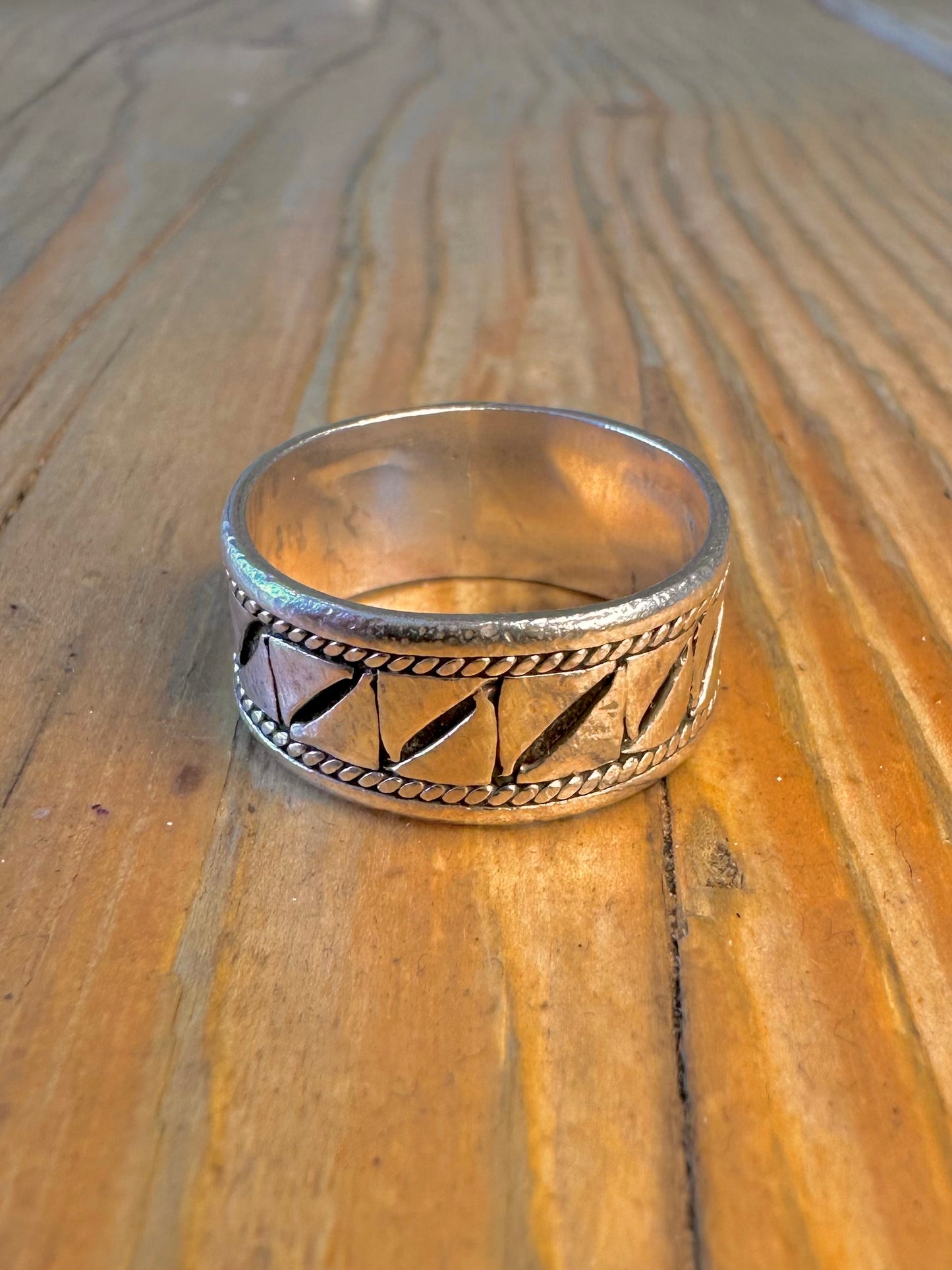 Wide Band Engraved Pattern 925 Sterling Silver Size Q1/2 Ring