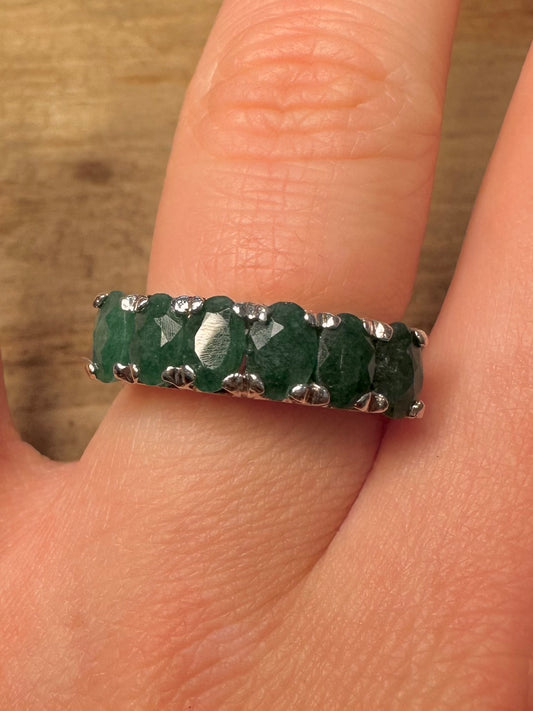 Vintage Large Green Band 925 Silver Size Q Ring