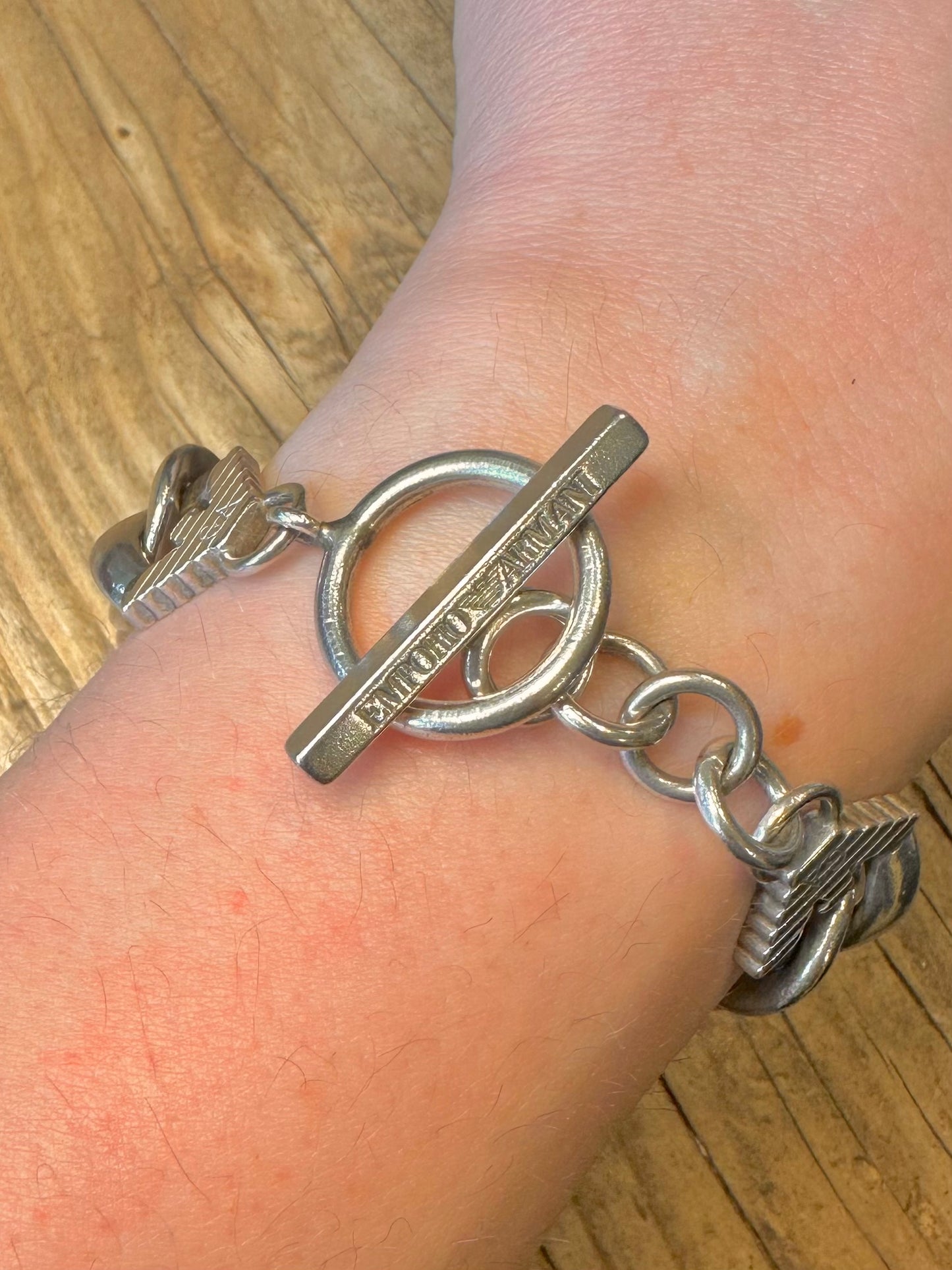Emporio Armani Chunky Curb Cain T-Steg Glied 925 Sterling Silber Armband