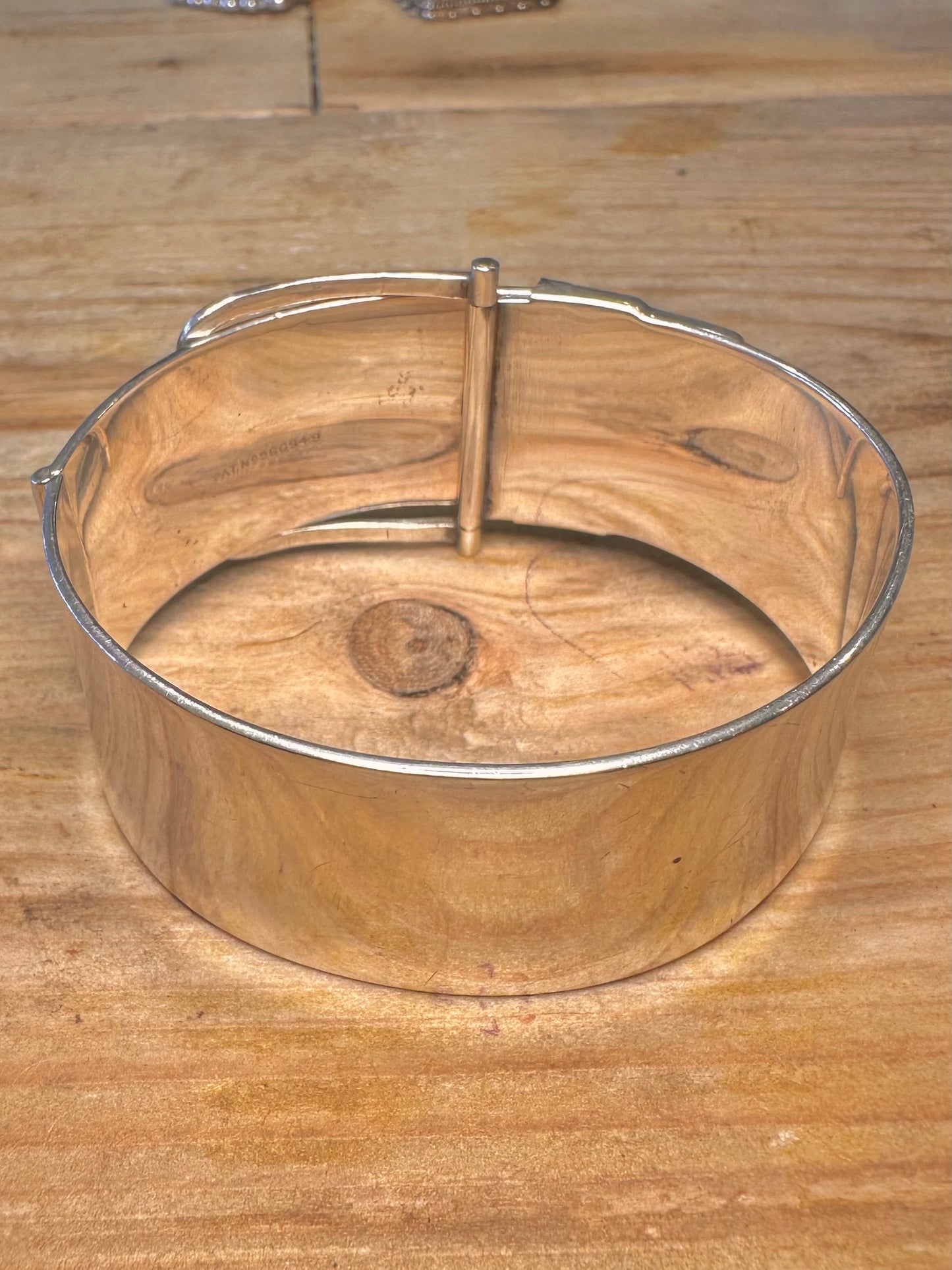 Vintage 1965 Large Buckle Clasp Star Engraved 925 Sterling Silver Bangle