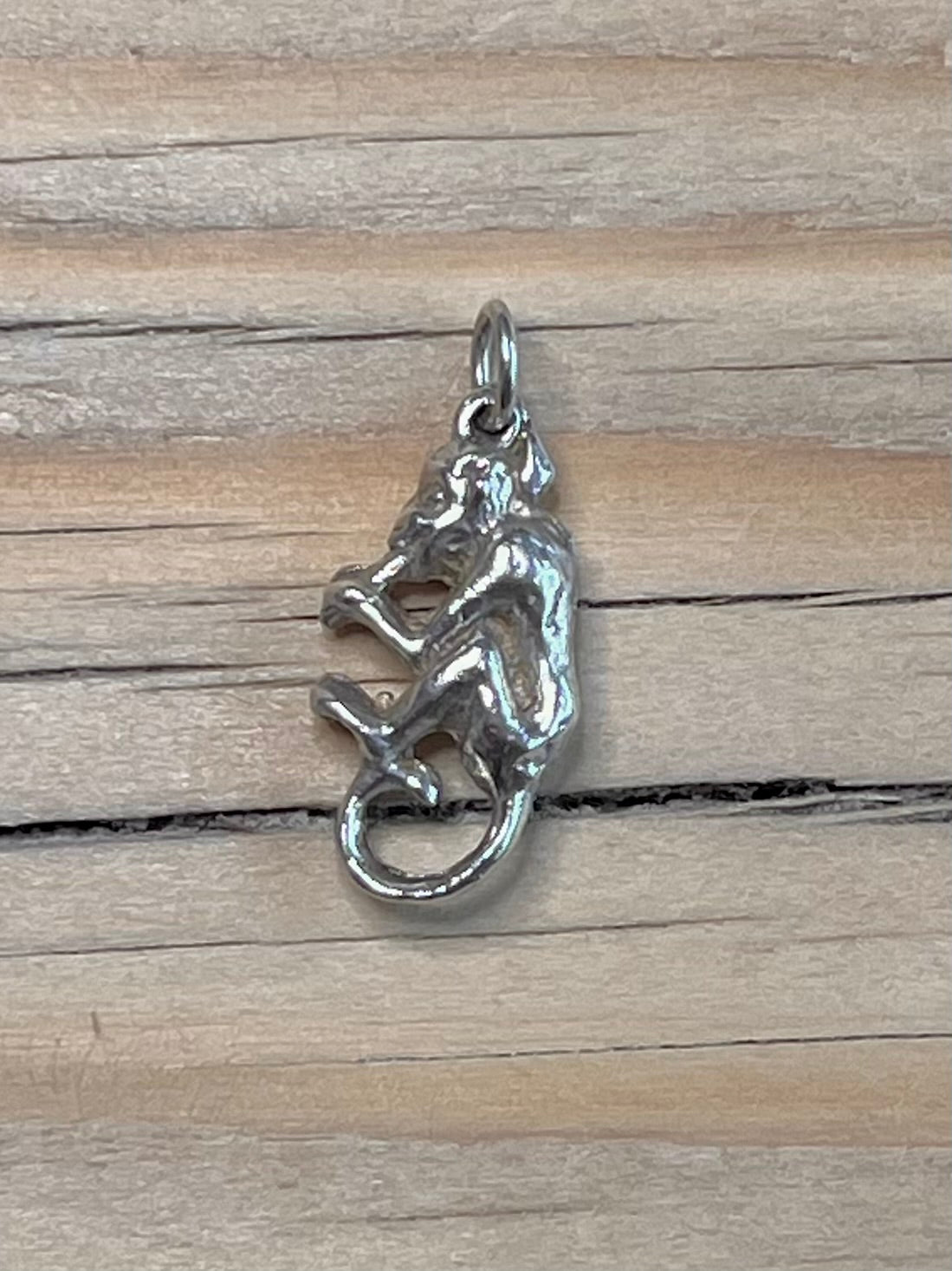 Small Monkey Eating Banana 925 Sterling Silver Pendant
