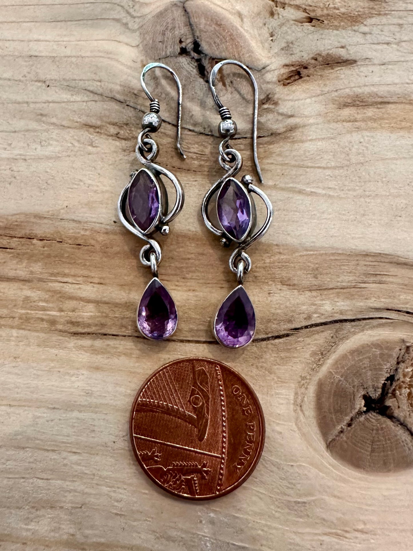 Vintage Dangle Amethyst 925 Silver Earrings