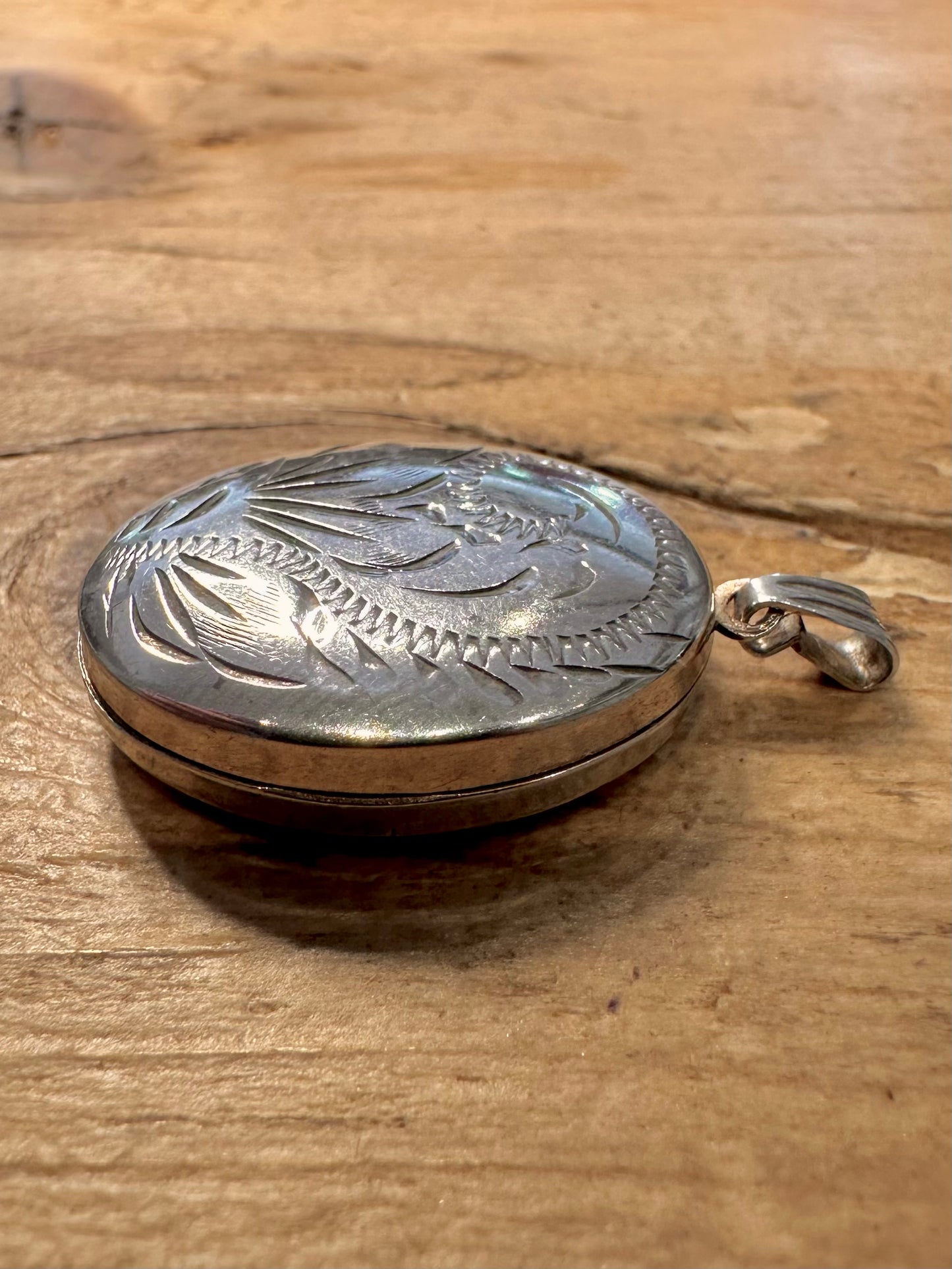 Vintage Engraved Oval Locket 925 Silver Pendant