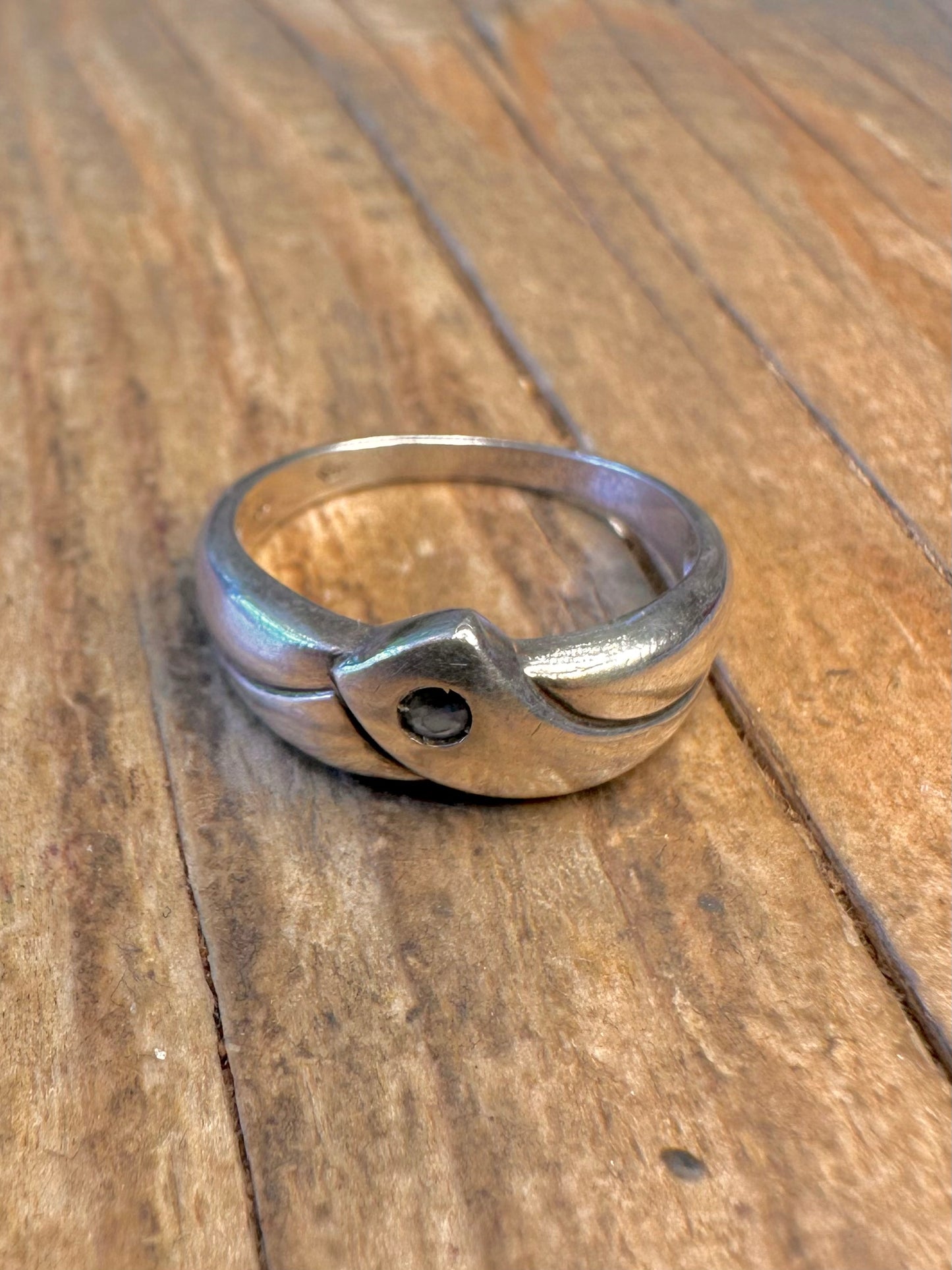 Abstrakter blauer Stein 835er Silber Ring Größe N1/2